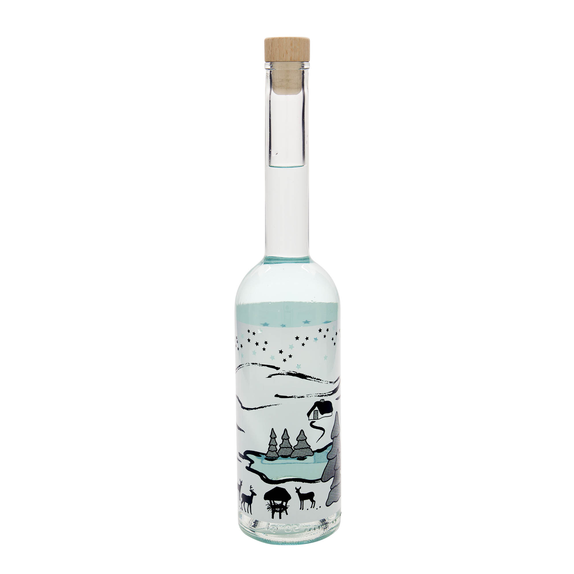 500 ml Cam Şişe 'Opera', Motif: Kış Rüyası-Bianco, Ağız: Mantar