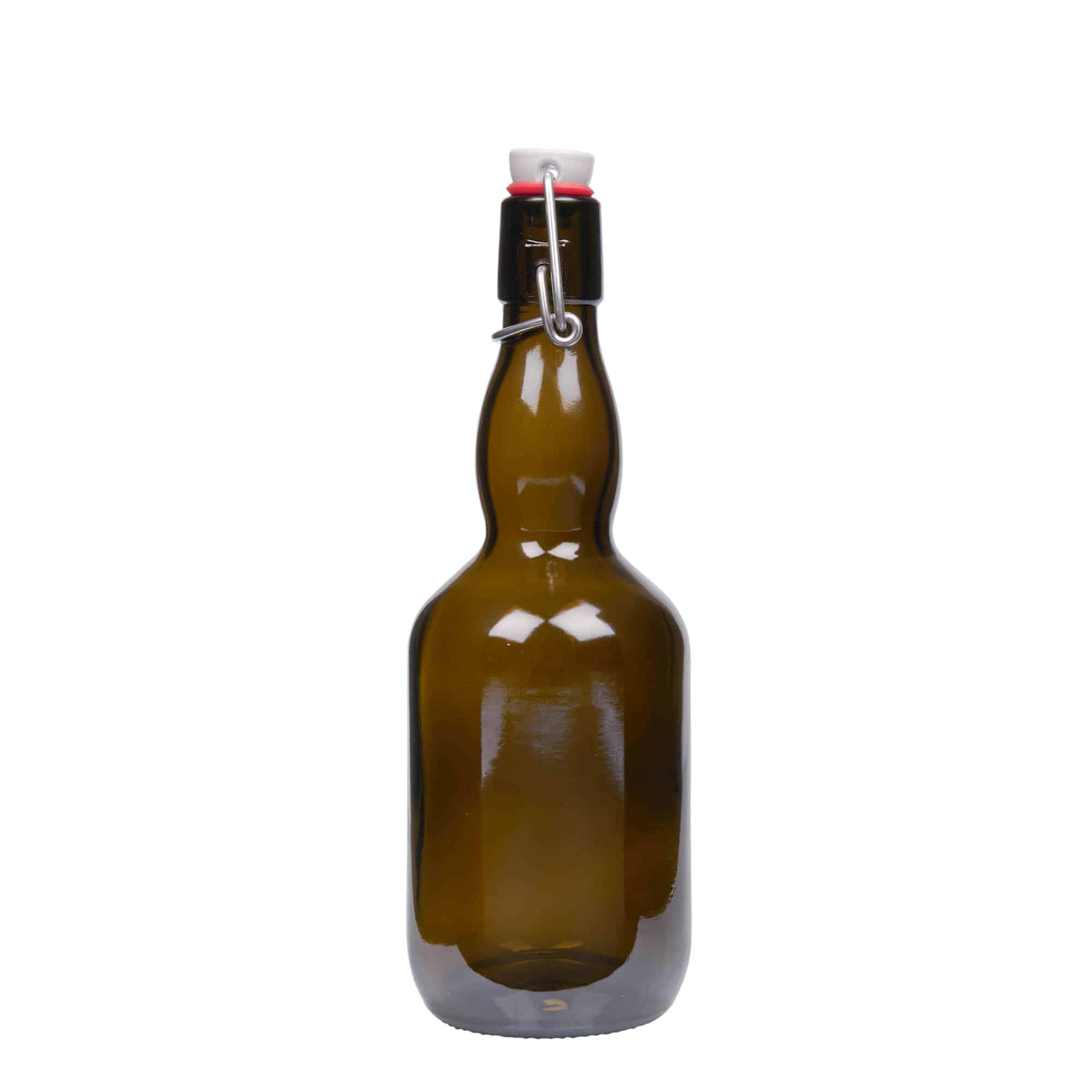 500 ml Bira şişesi boğazlı, cam, antik yeşil, ağız: mandallı kapak