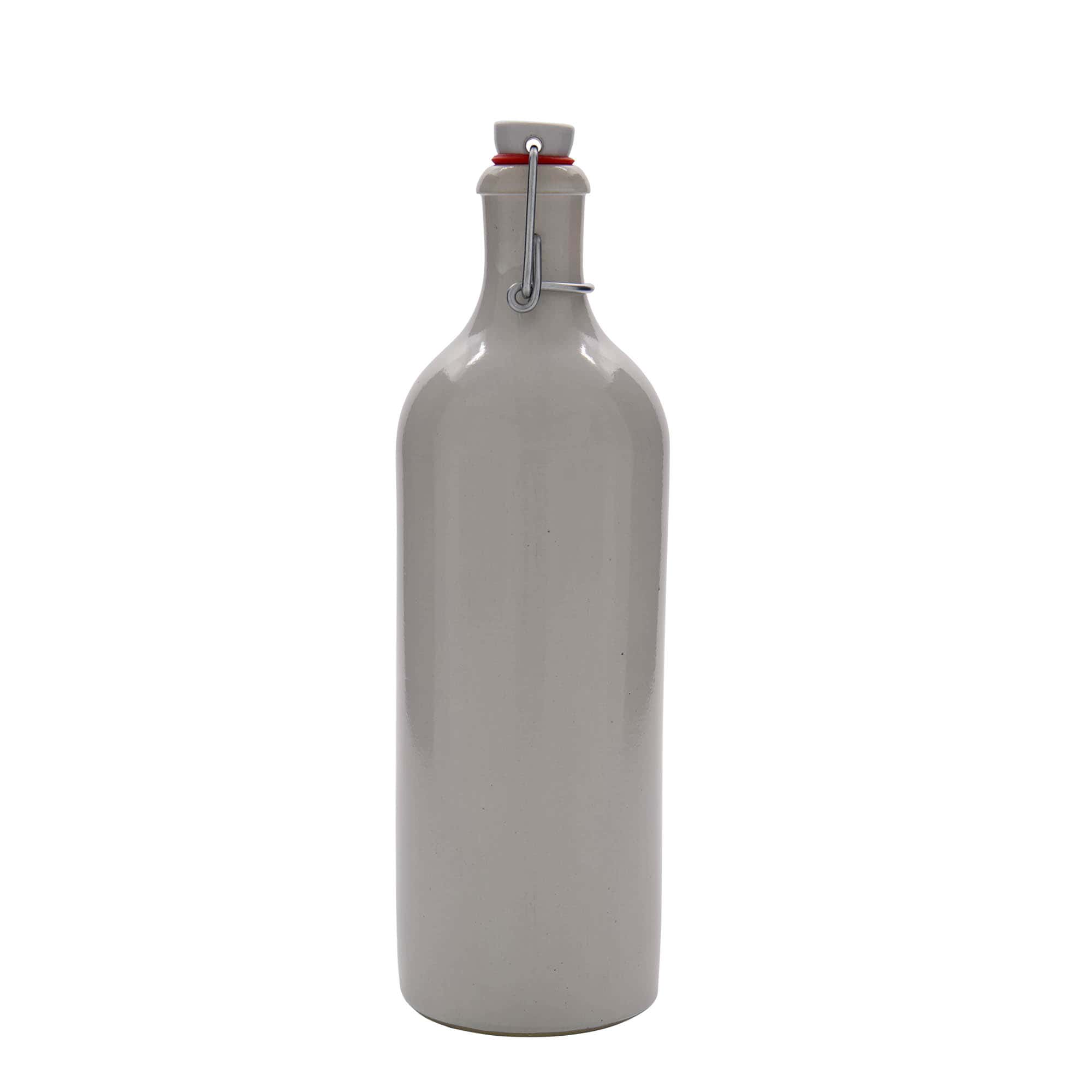 750 ml toprak testi, taş seramik, beyaz, ağız: mandallı kapak