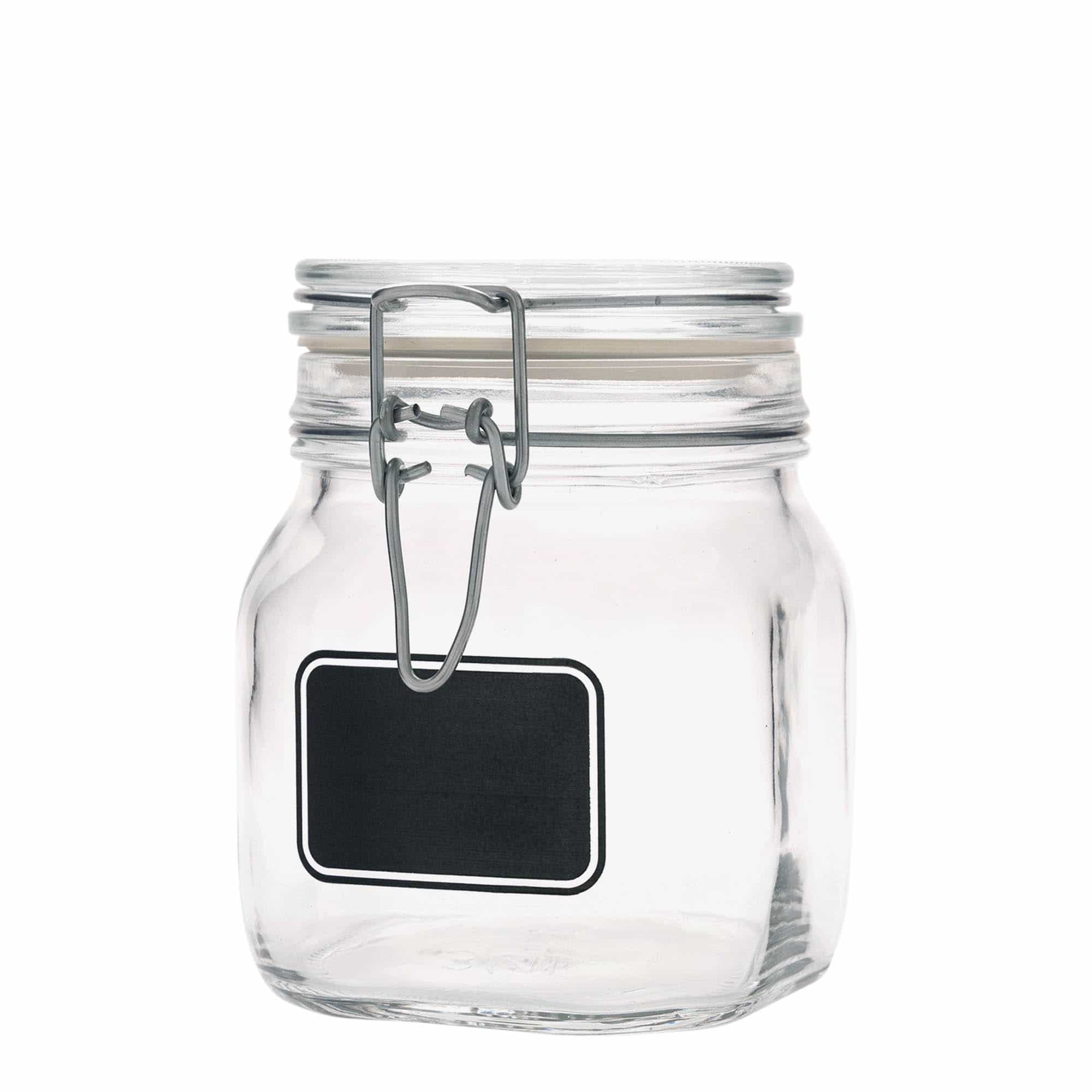 750 ml Tel kapaklı kavanoz 'Fido', Motif: Etiket alanı, kare, Ağız: Tel kapaklı kapak