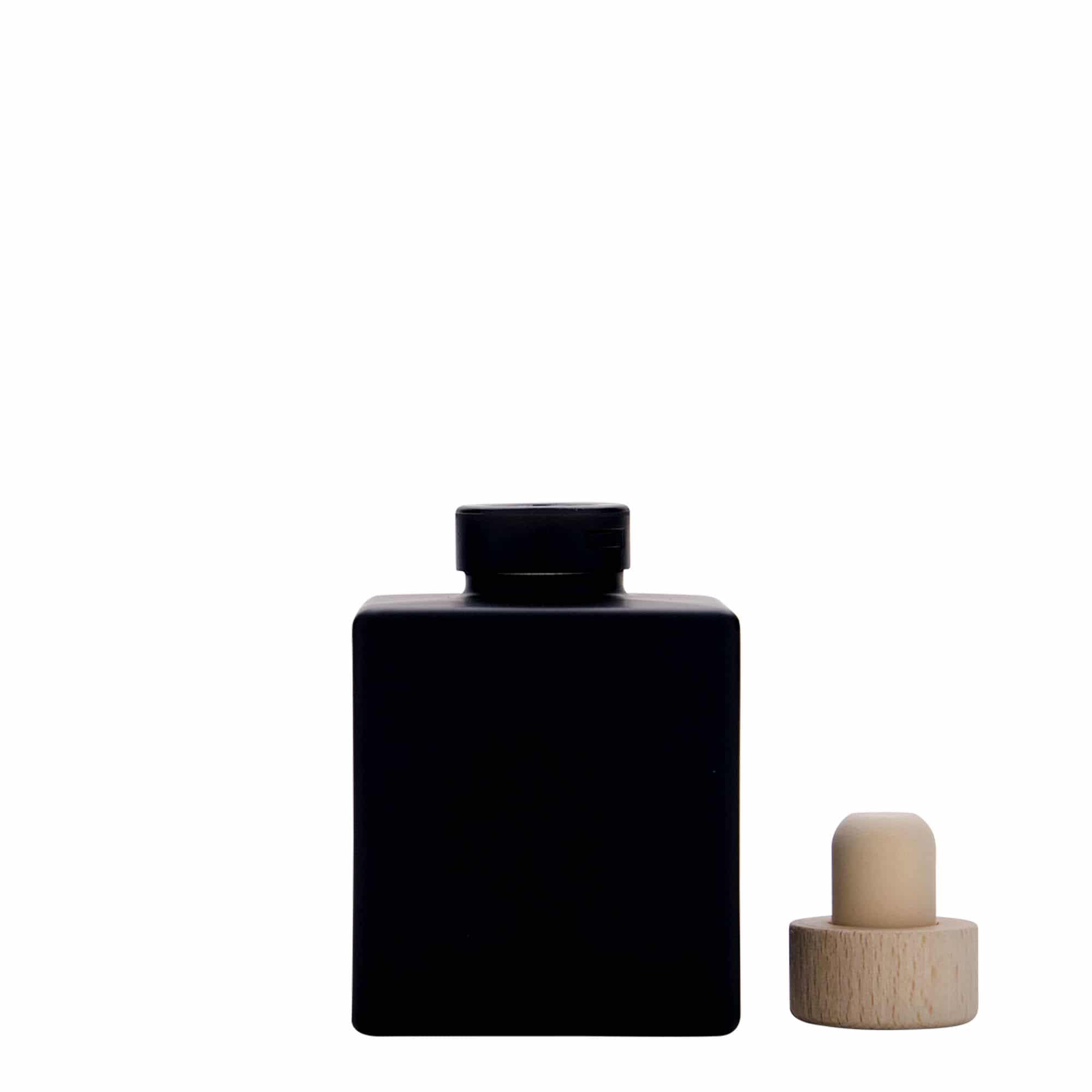 100 ml Cam şişe 'Cube', kare, siyah, ağız: Mantar