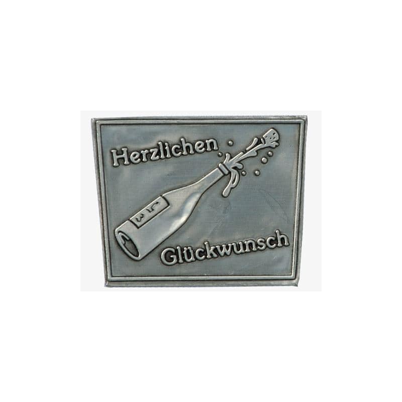 Teneke etiket 'Tebrikler', trapez, metal, gümüş