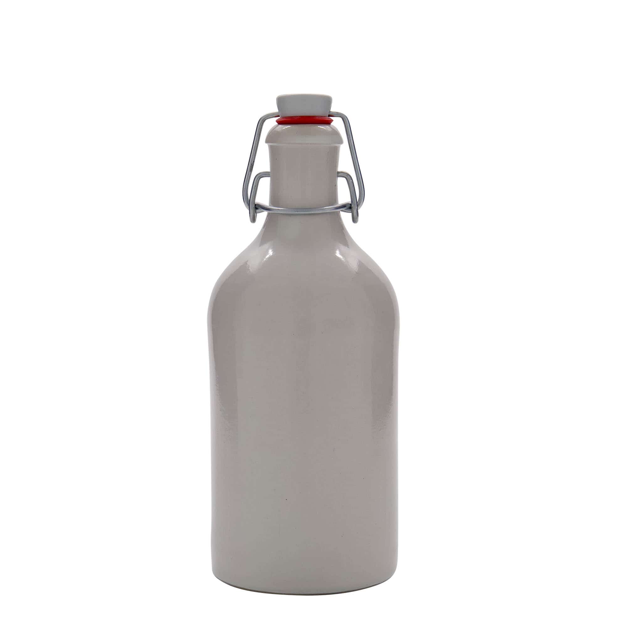 500 ml Toprak testi, taş gereç, beyaz, ağız: mandallı kapak