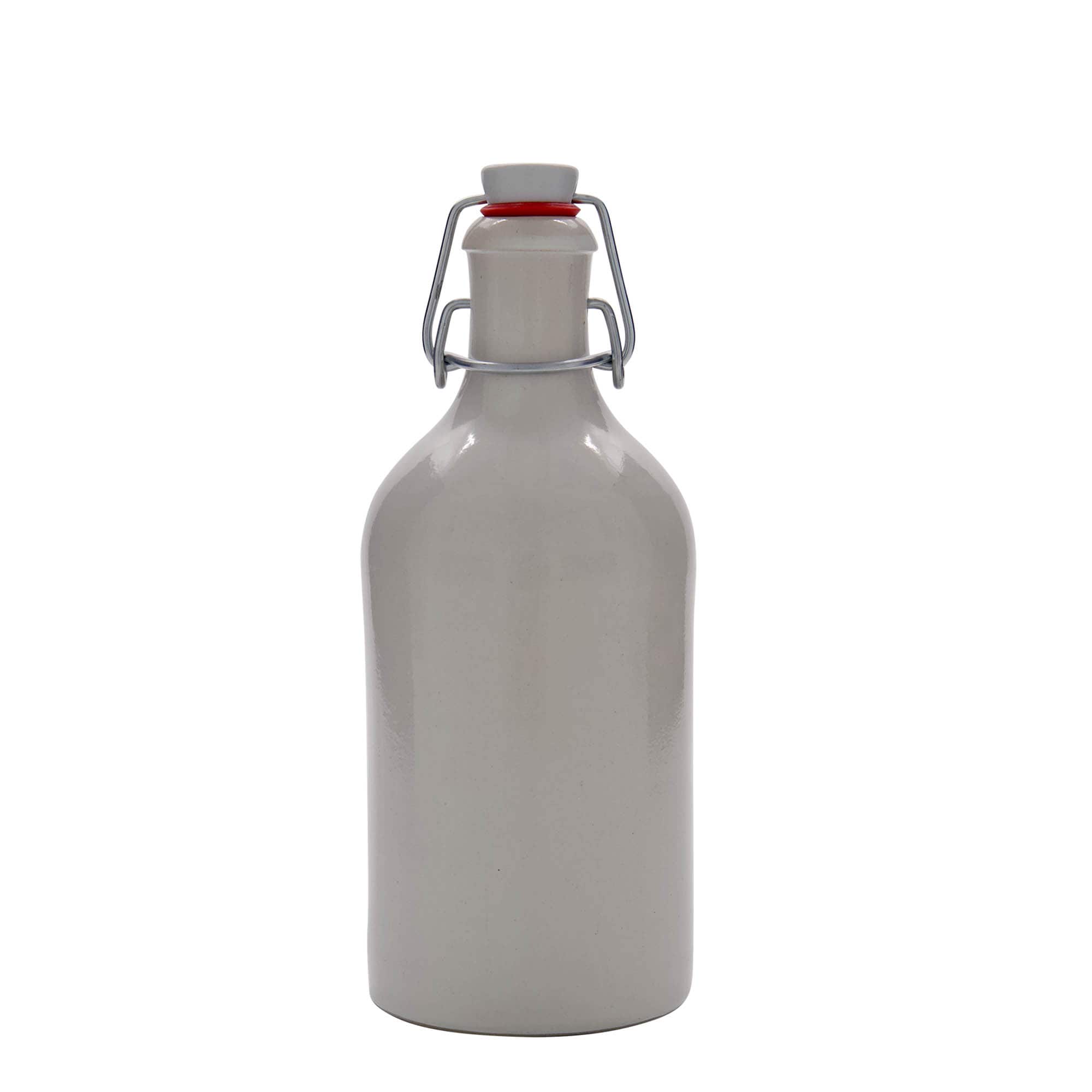500 ml Toprak testi, taş gereç, beyaz, ağız: mandallı kapak