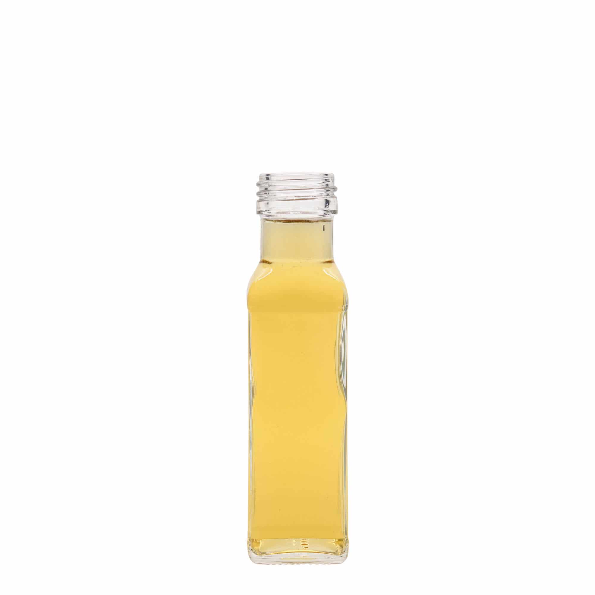 100 ml Cam şişe 'Marasca', kare, ağız: PP 31,5