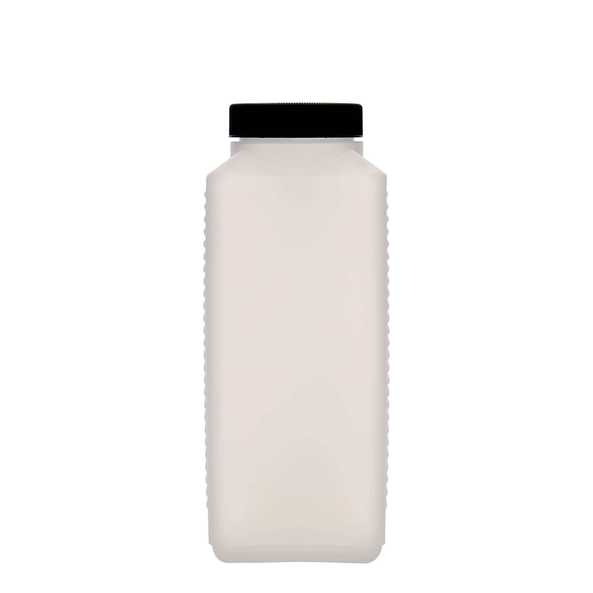 1.000 ml geniş ağızlı şişe, dikdörtgen, HDPE plastik, doğal, ağız çapı: DIN 60 EPE