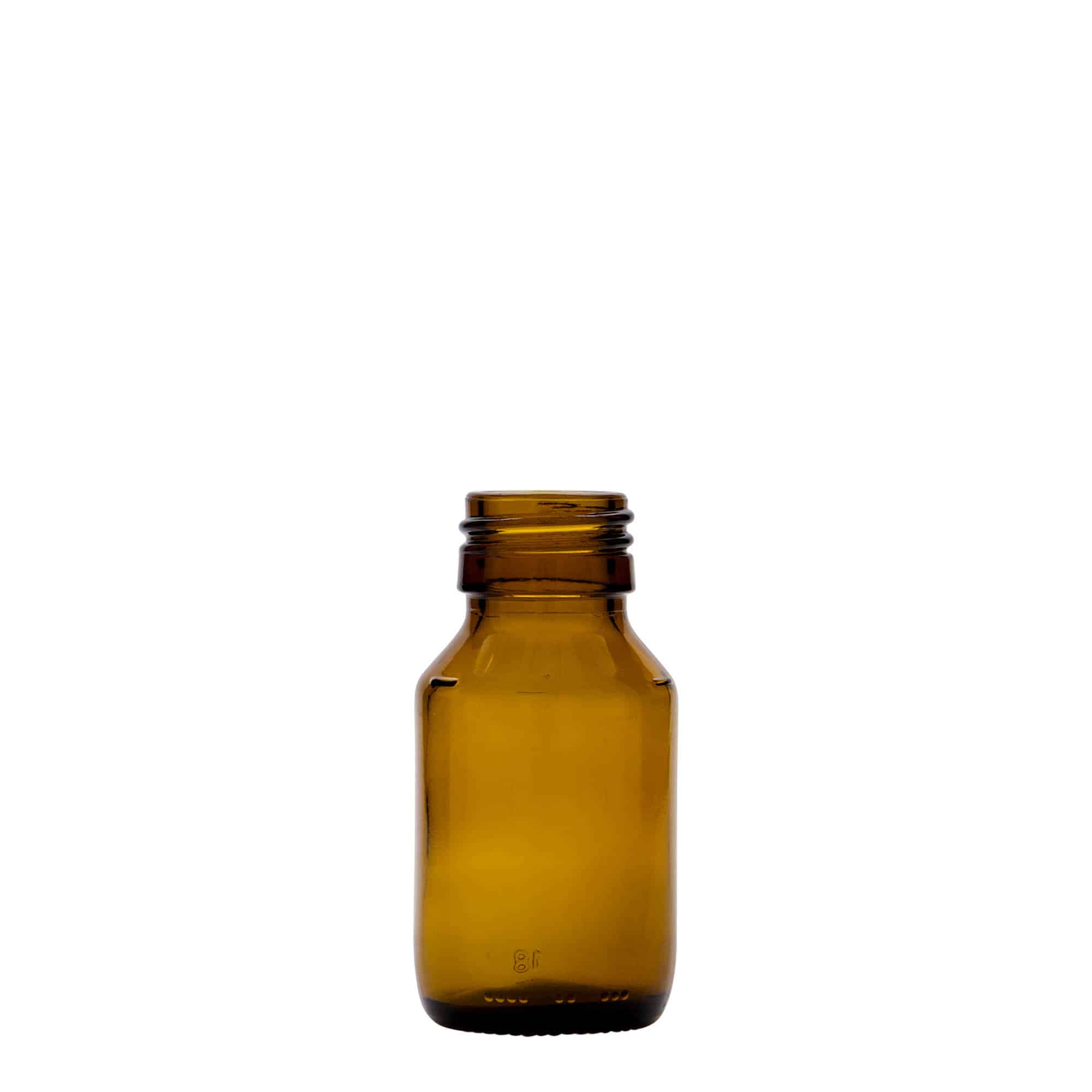 50 ml tıbbi şişe, kahverengi, cam, ağız: PP 28 50 ml tıbbi şişe, kahverengi, cam, ağız: PP 28