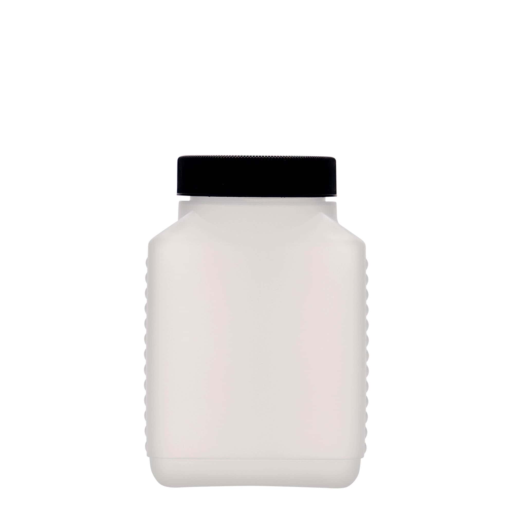 500 ml geniş ağızlı şişe, dikdörtgen, HDPE plastik, doğal, ağız çapı: DIN 60 EPE