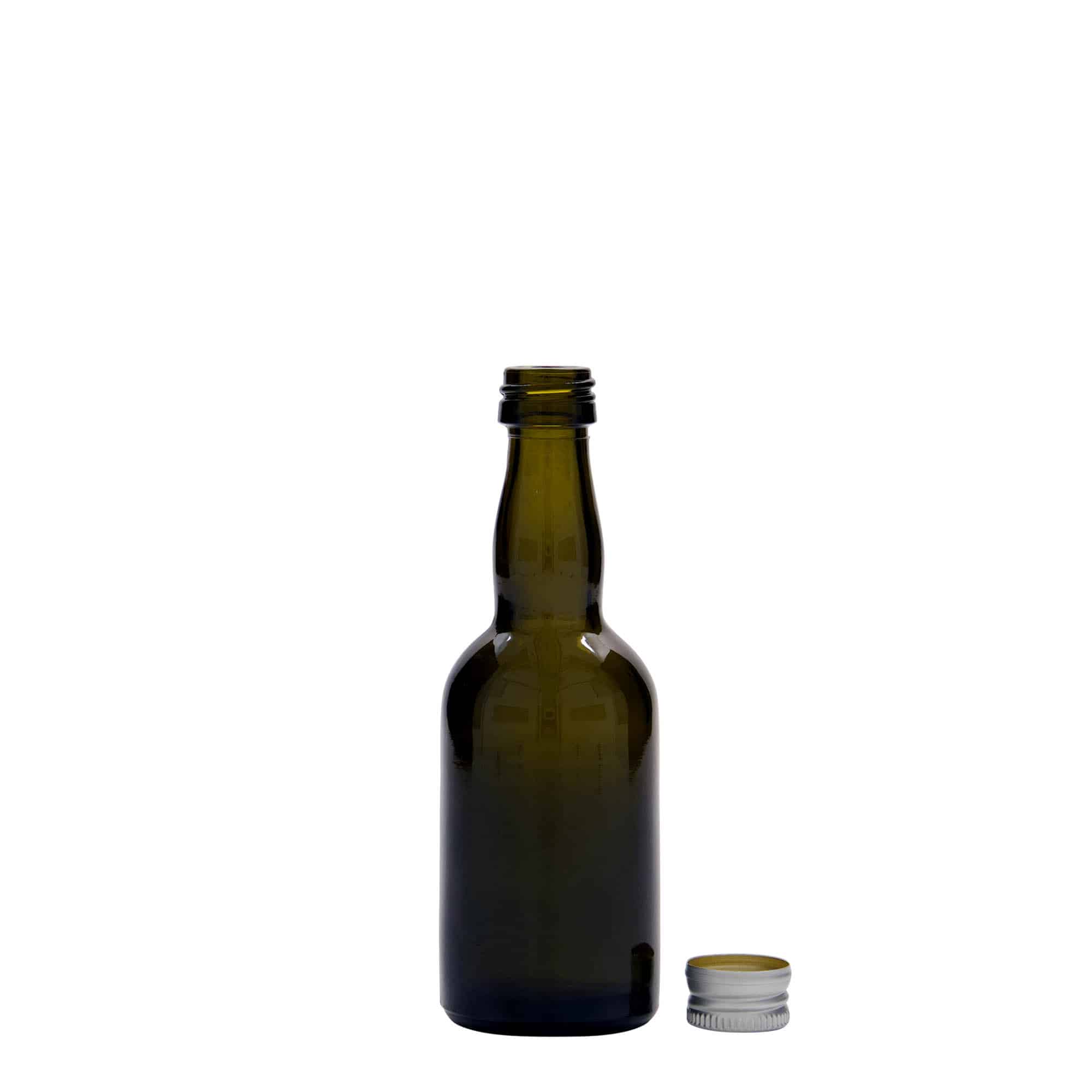 50 ml cam şişe 'Proba', antik yeşil, ağız: PP 18