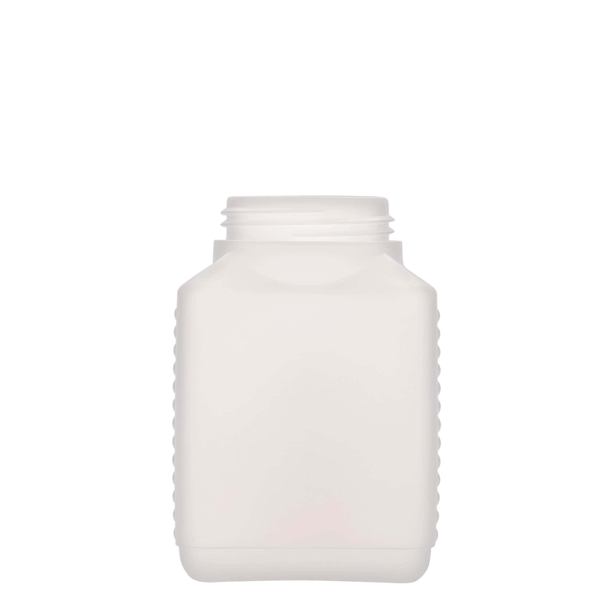500 ml geniş ağızlı şişe, dikdörtgen, HDPE plastik, doğal, ağız çapı: DIN 60 EPE