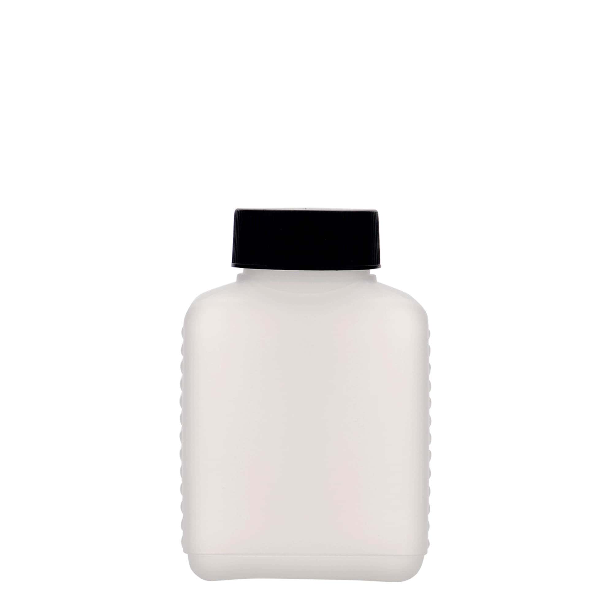 250 ml geniş ağızlı şişe, dikdörtgen, HDPE plastik, doğal, ağız çapı: DIN 40 EPE
