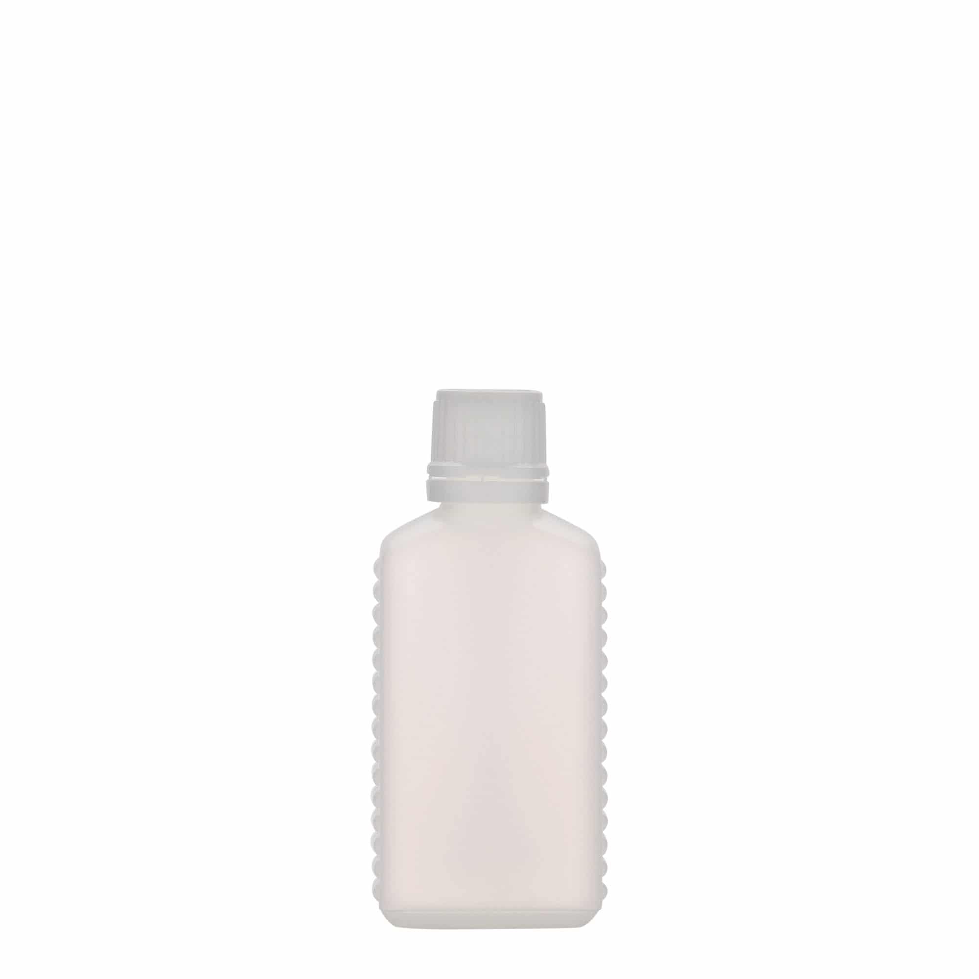 50 ml Dar ağızlı kanister şişe, dikdörtgen, HDPE plastik, doğal, ağız çapı: DIN 18