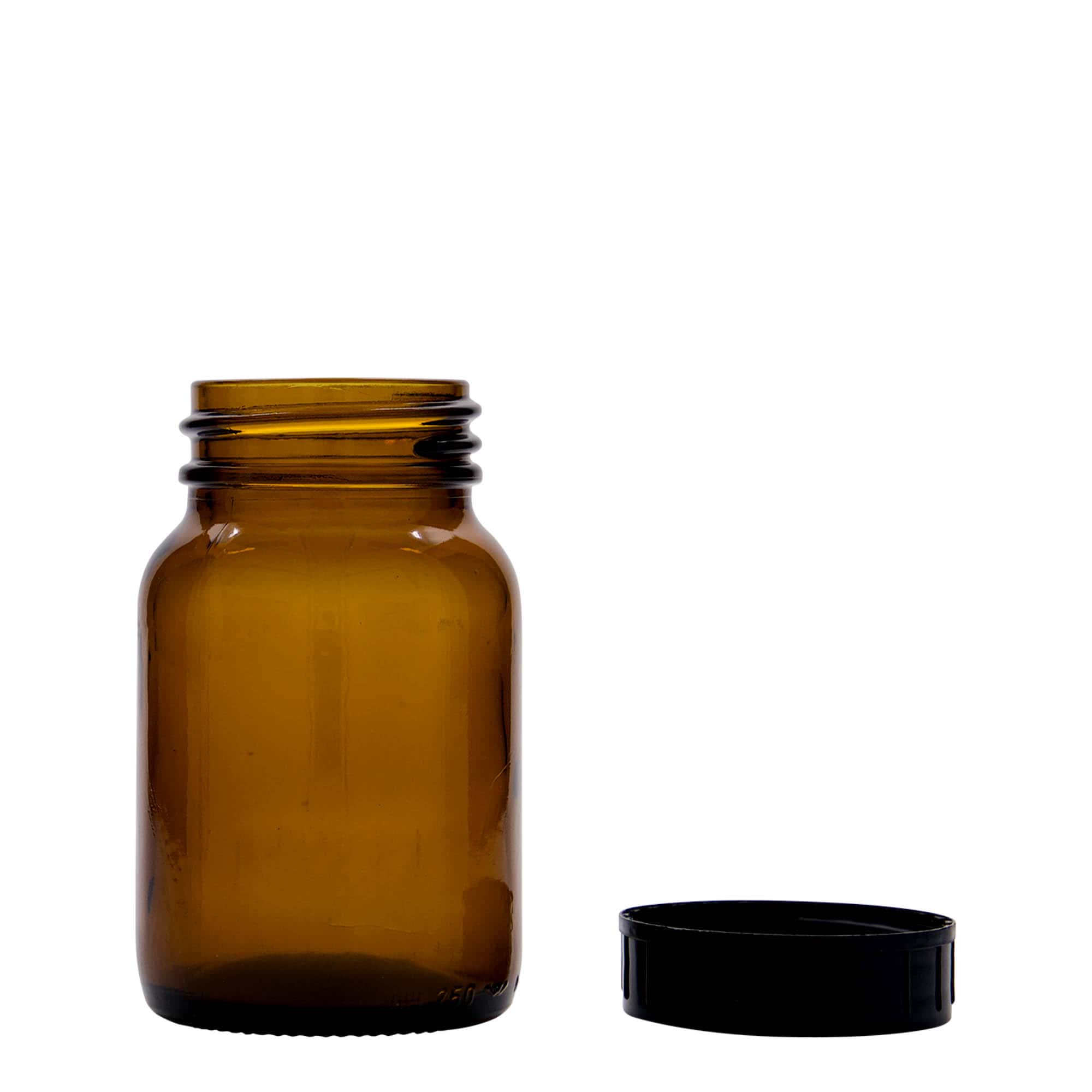 250 ml Geniş ağızlı cam, kahverengi, Ağız: DIN 55