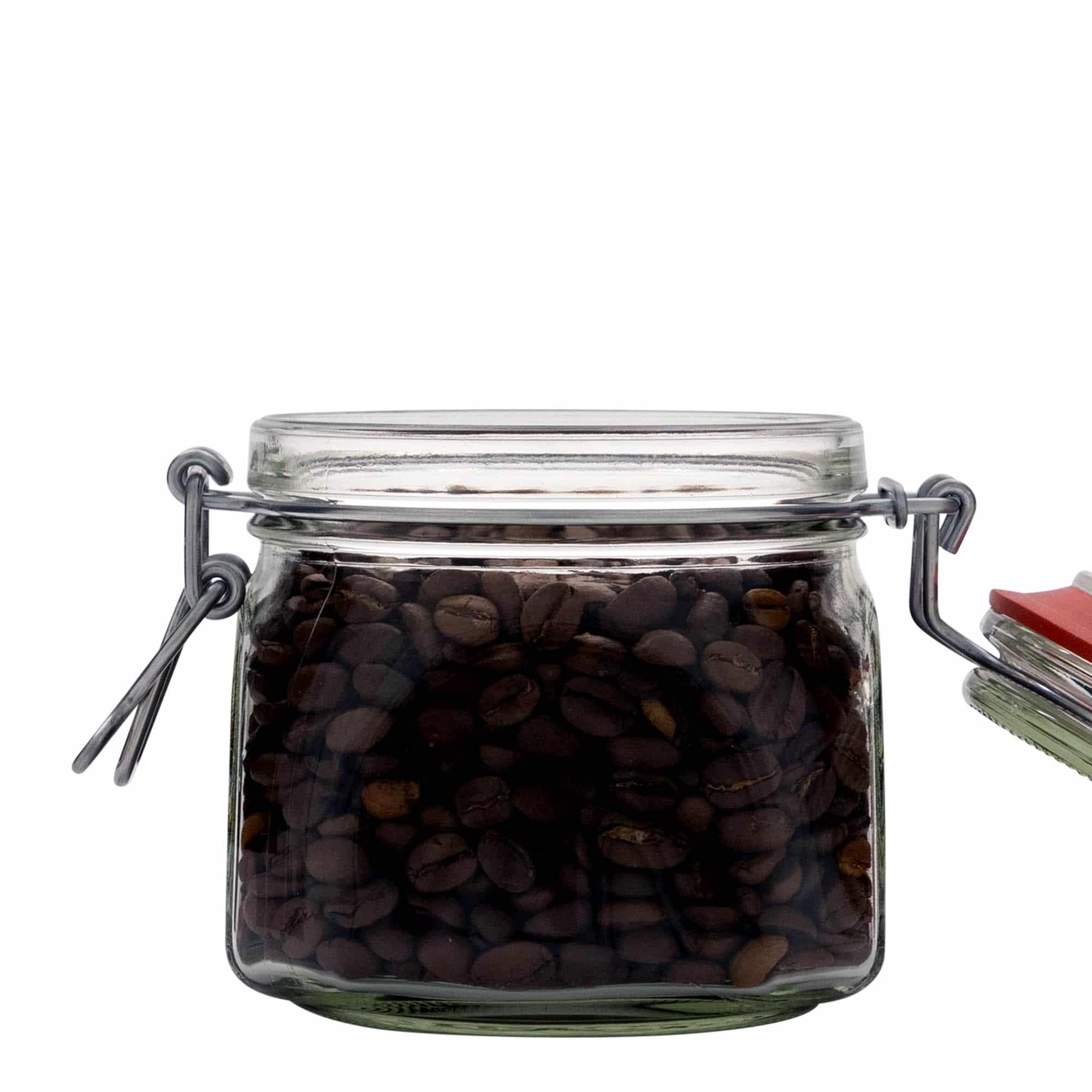 630 ml Tel kapaklı kavanoz, kare, ağız: tel kapaklı kapanış