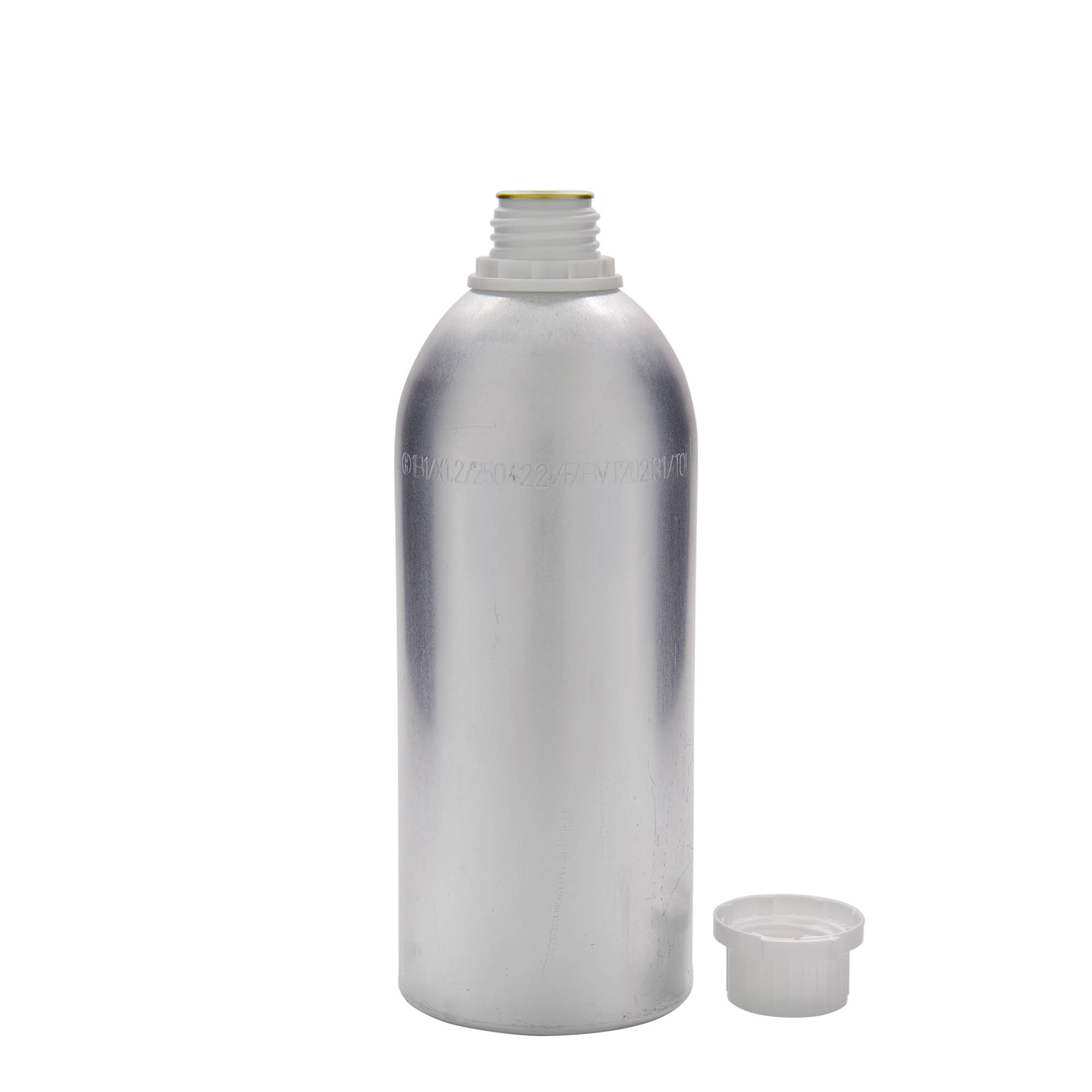 1100 ml Alüminyum şişe, metal, gümüş, ağız: DIN 32