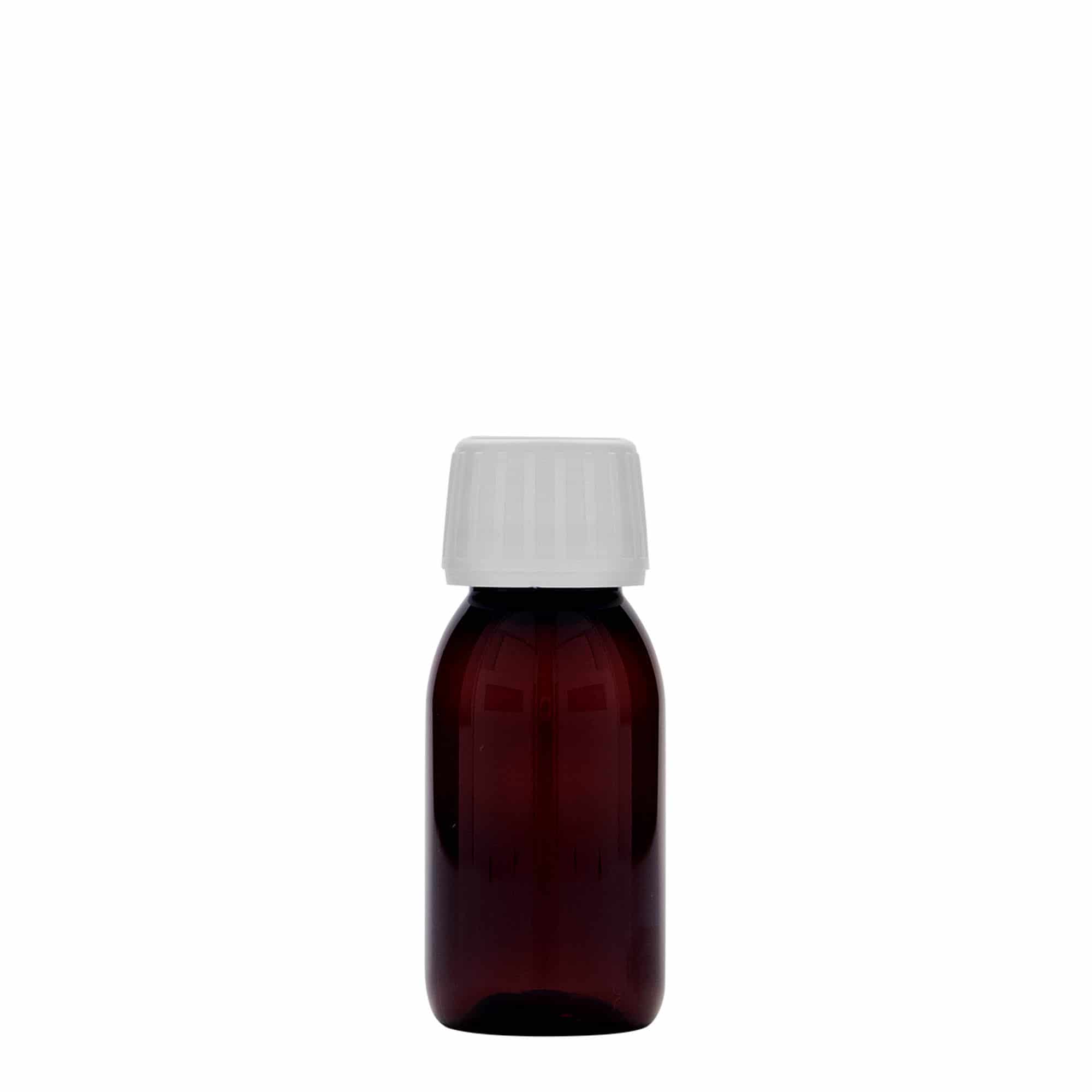 60 ml PET tıbbi şişe, kahverengi, plastik, ağız: PP 28