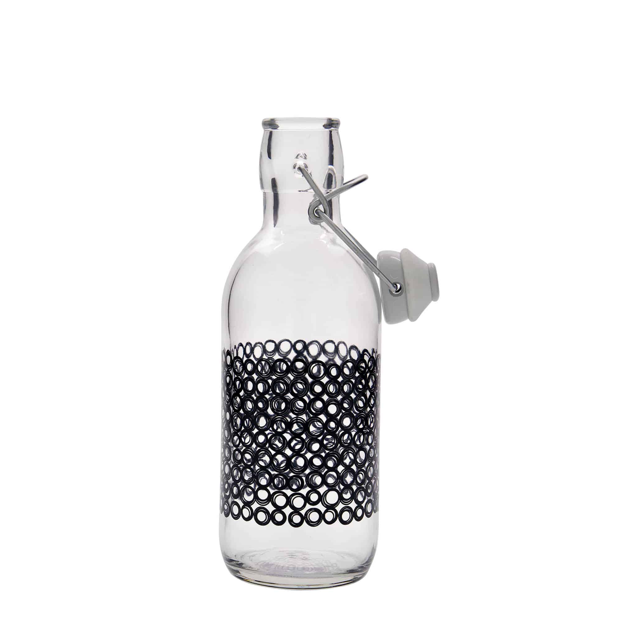 500 ml cam şişe 'Emilia', motif: Circola nero, ağız: mandallı kapak