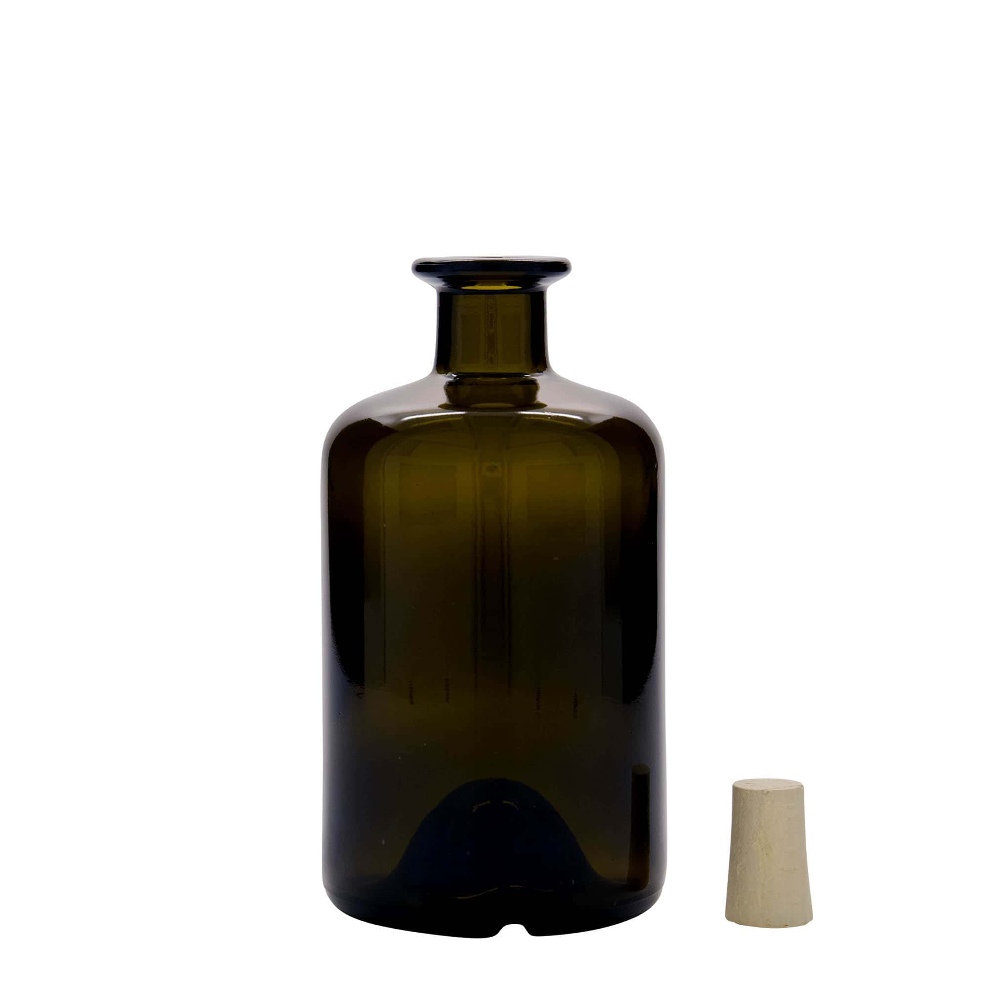500 ml eczacı cam şişesi, antik yeşil, ağız: mantar