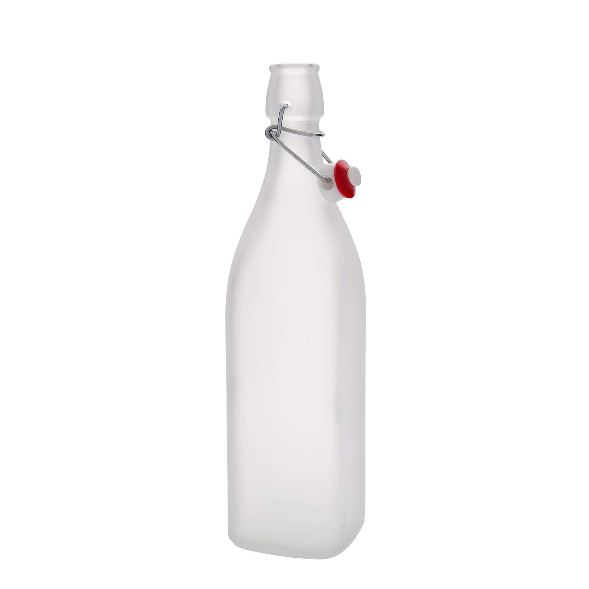 1.000 ml cam şişe 'Swing, kare, buzlu, ağız: mandallı kapak'