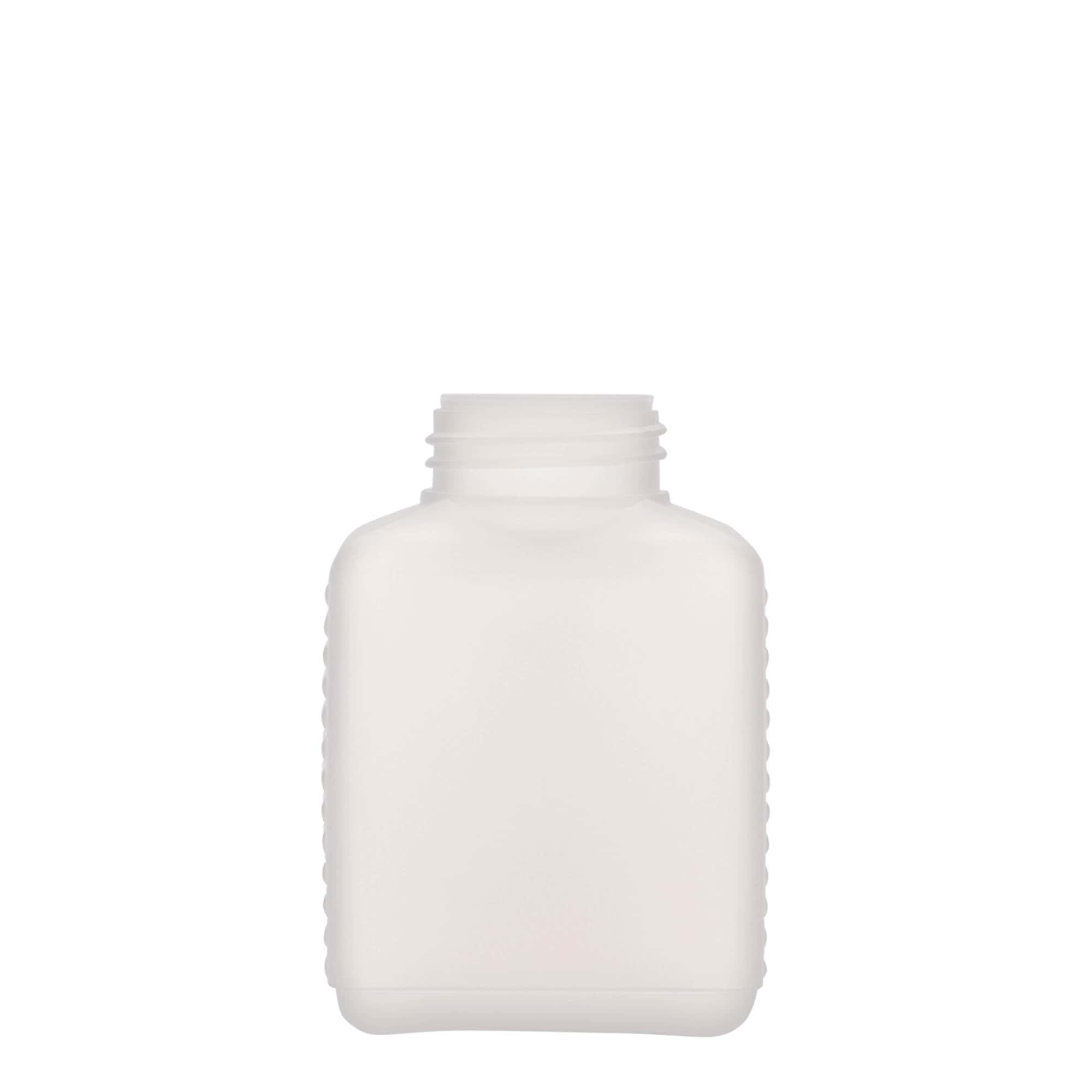250 ml geniş ağızlı şişe, dikdörtgen, HDPE plastik, doğal, ağız çapı: DIN 40 EPE