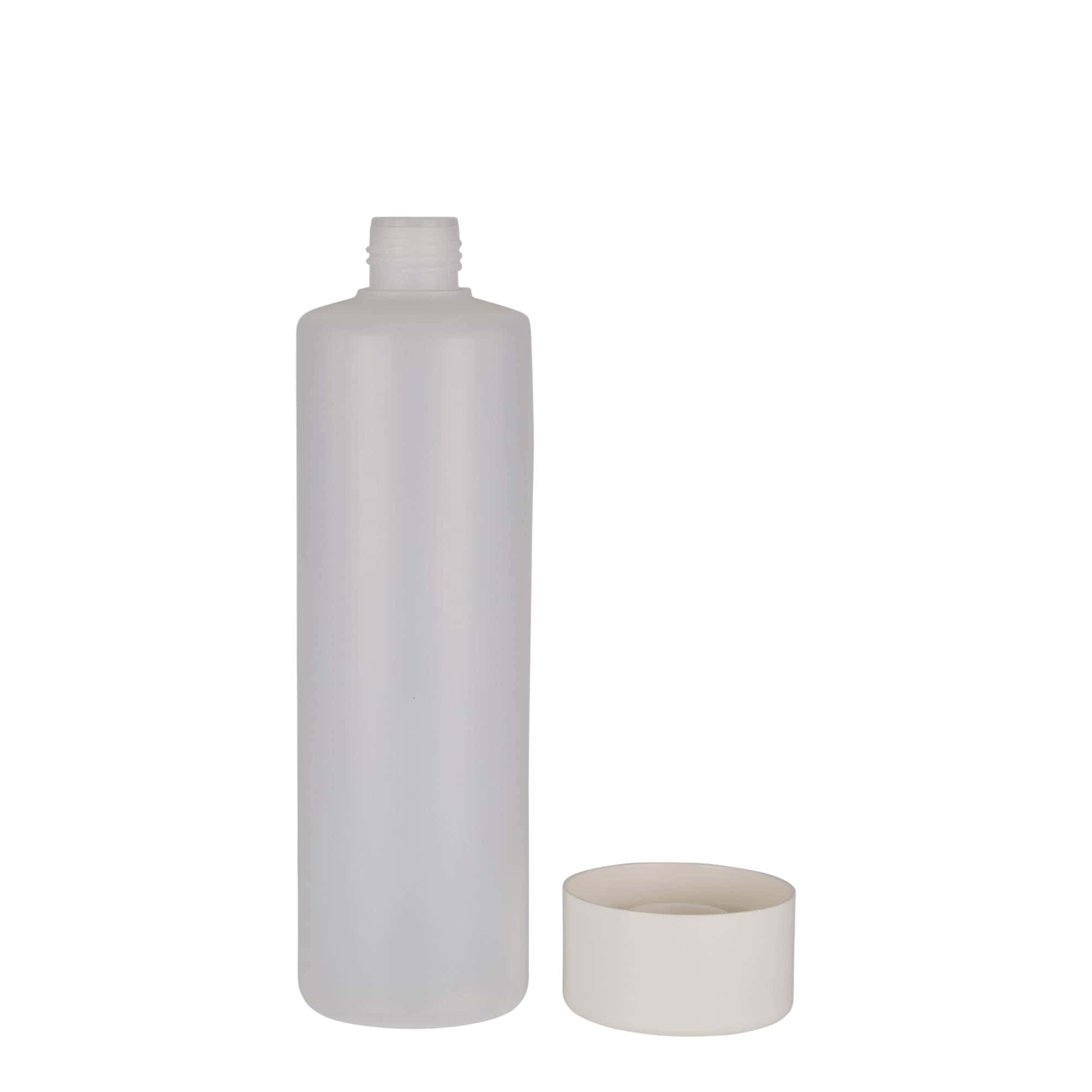 500 ml yuvarlak şişe, PE plastik, doğal, ağız: vidalı kapak