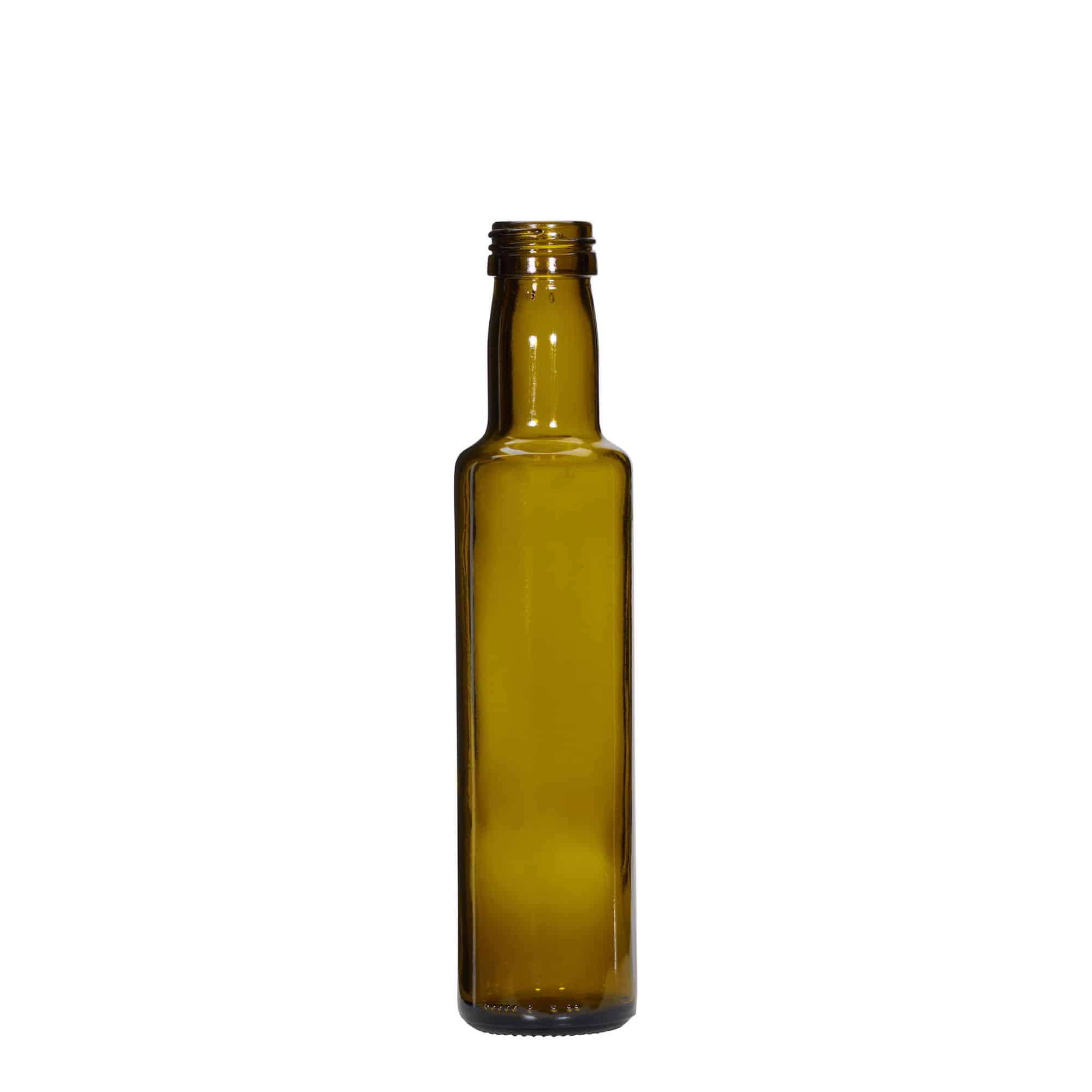 250 ml Cam şişe 'Dorica', antik yeşil, ağız: PP 31,5
