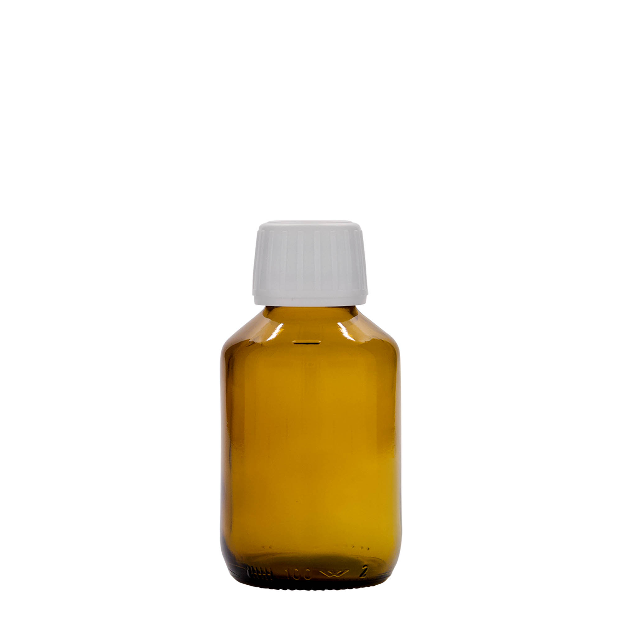 100 ml tıbbi şişe, kahverengi, cam, ağız: PP 28