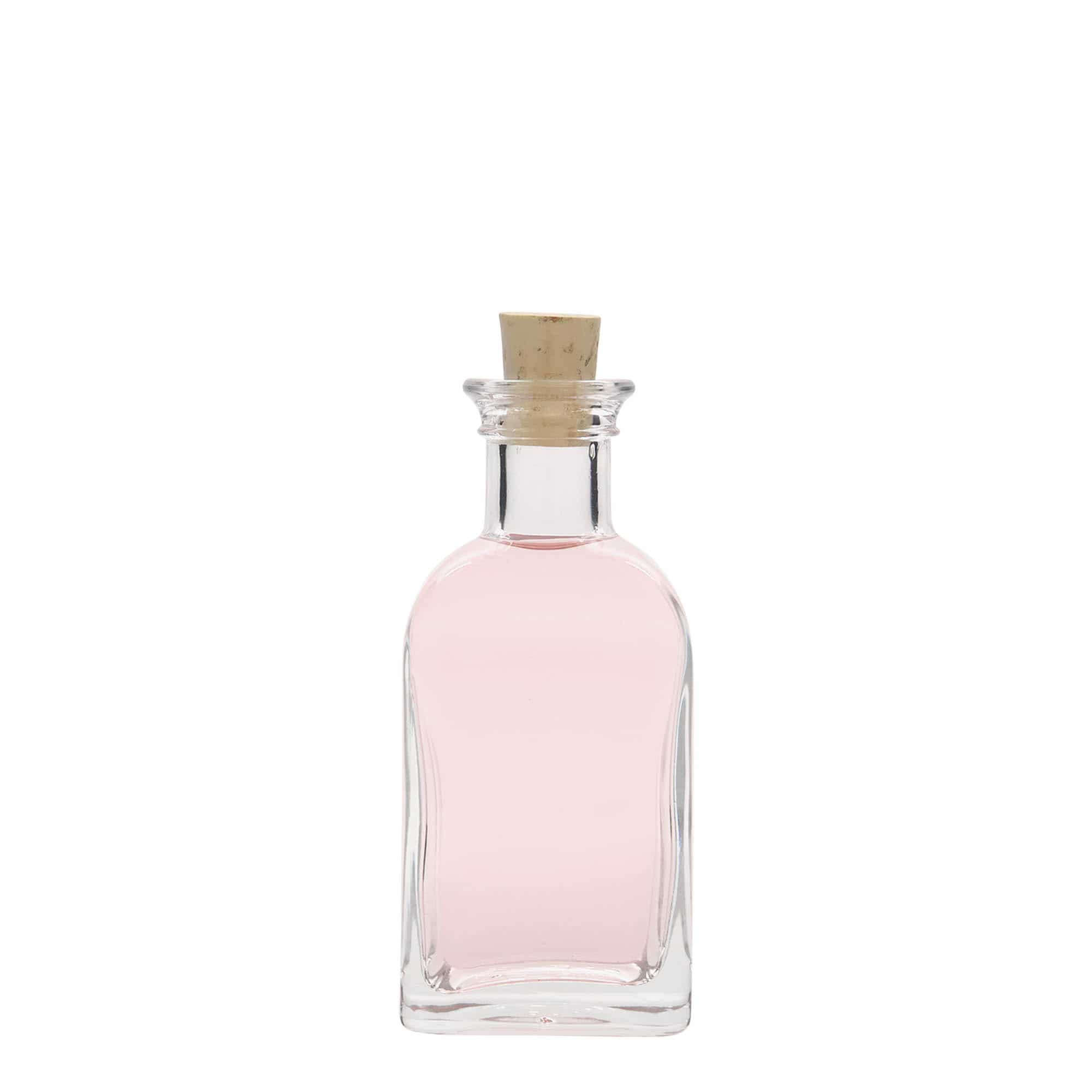 100 ml cam şişe Apotheker Carré, kare, ağız: mantar