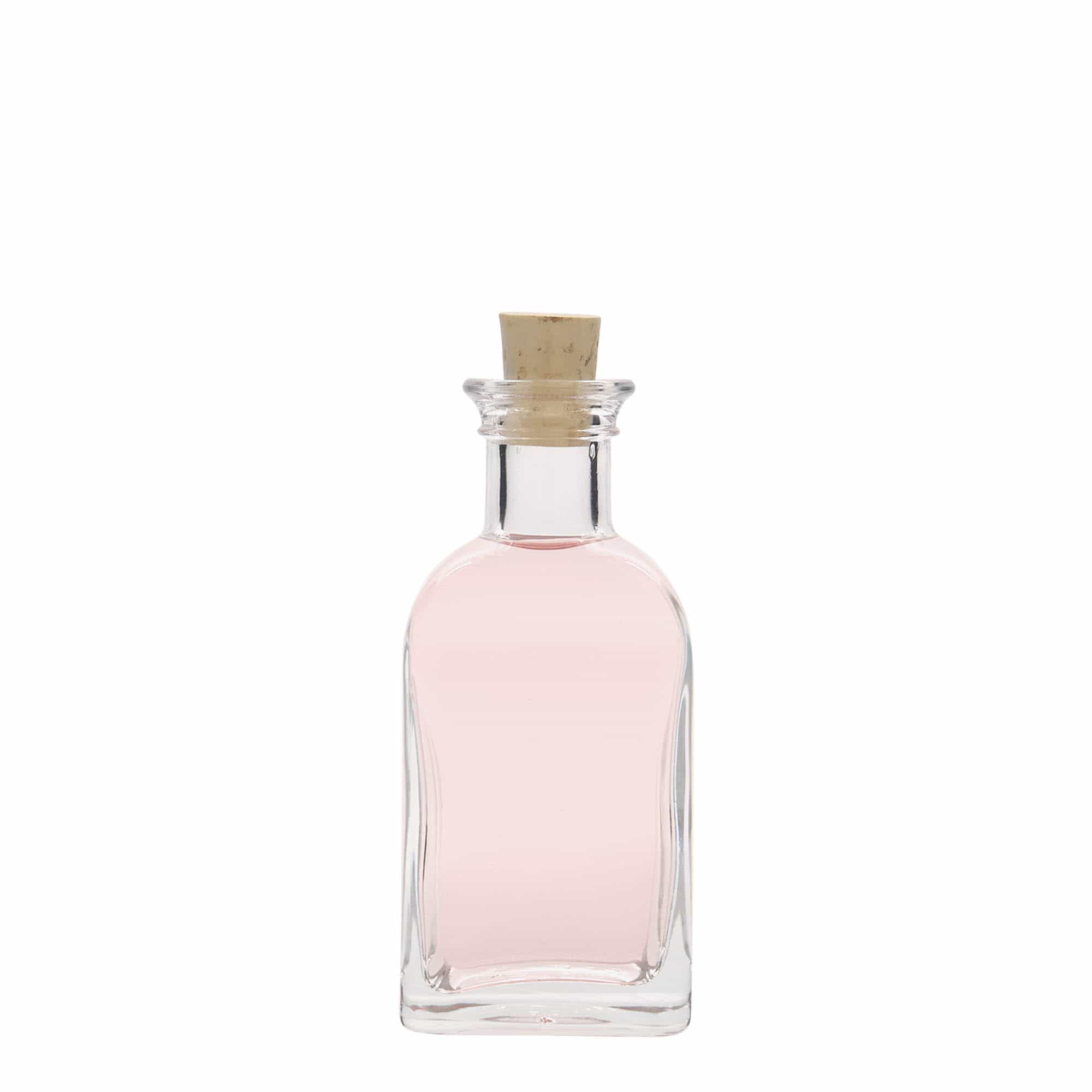100 ml cam şişe Apotheker Carré, kare, ağız: mantar