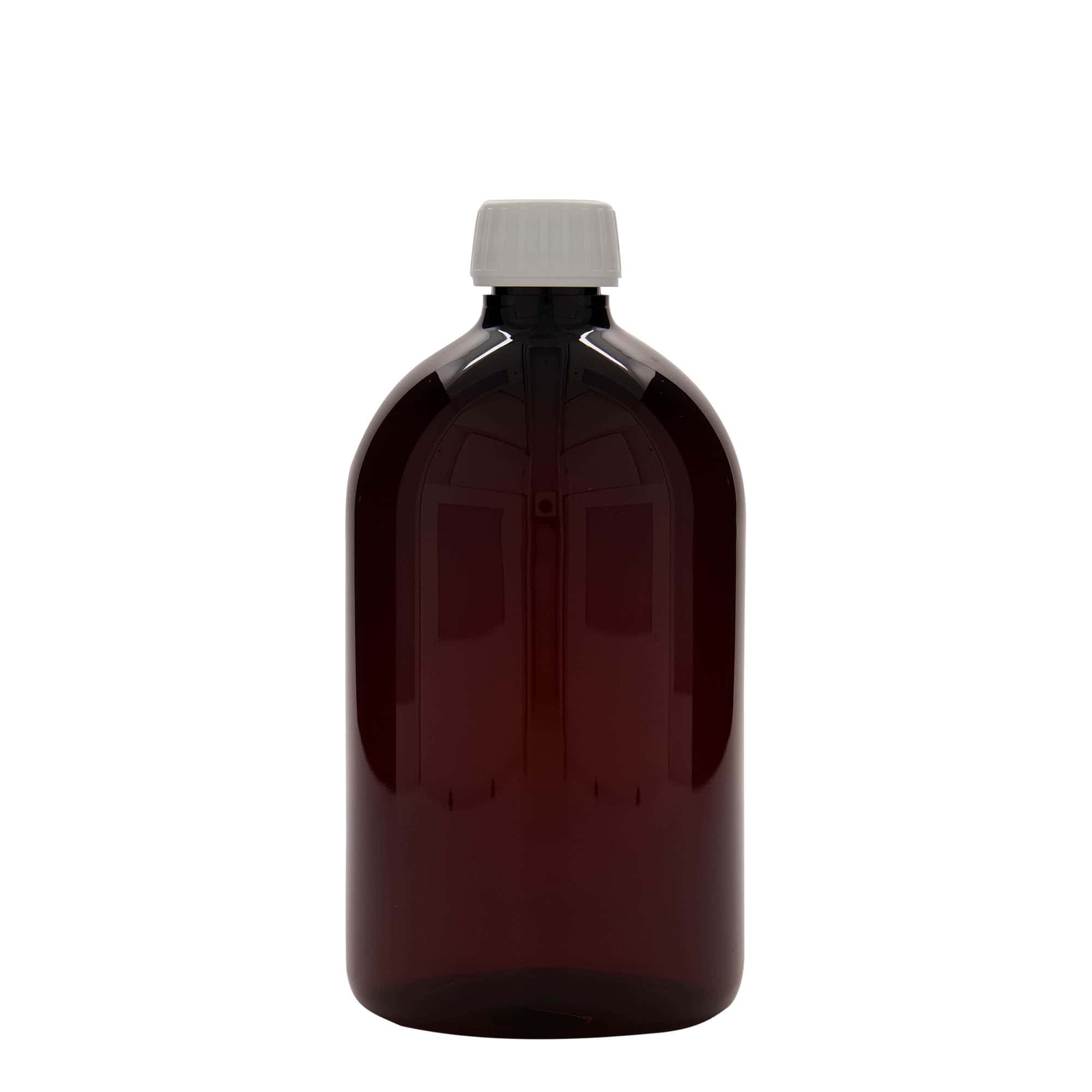 1.000 ml PET tıbbi şişe, kahverengi, plastik, ağız: PP 28