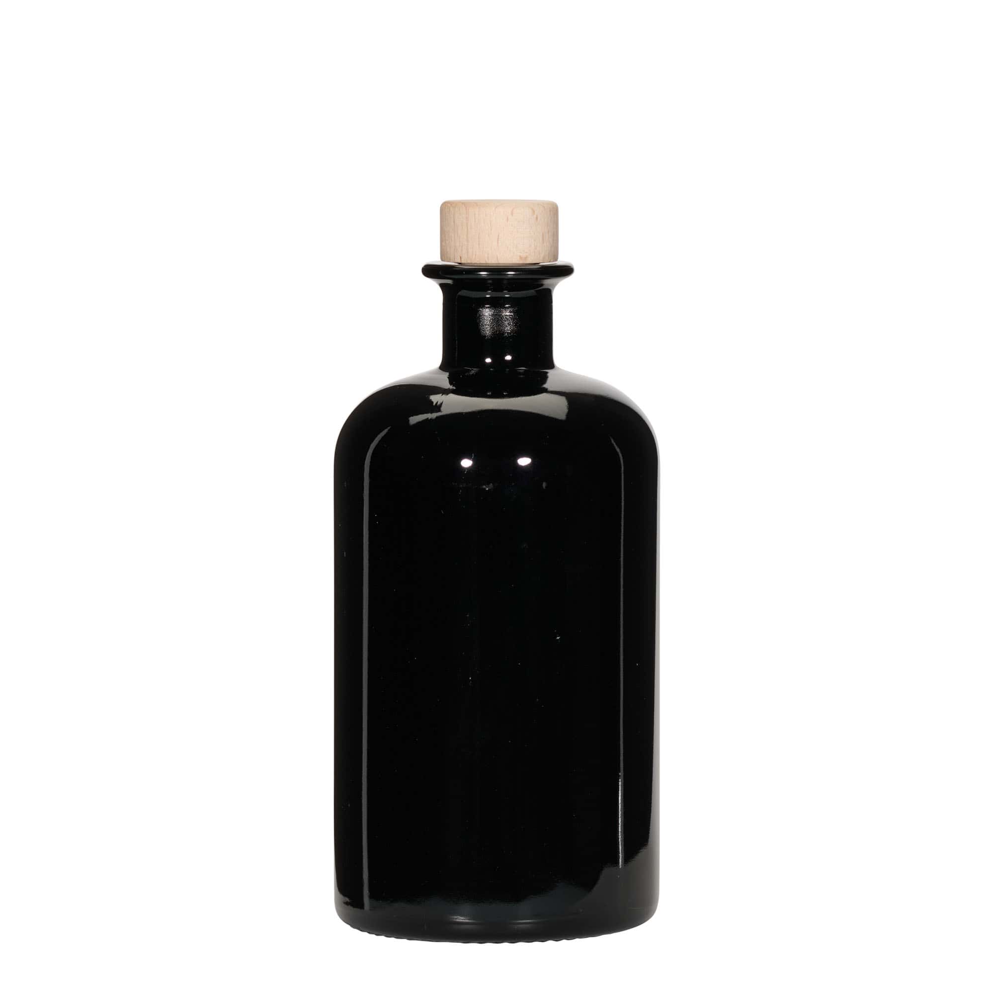 500 ml eczacı cam şişesi, siyah, ağız: mantar