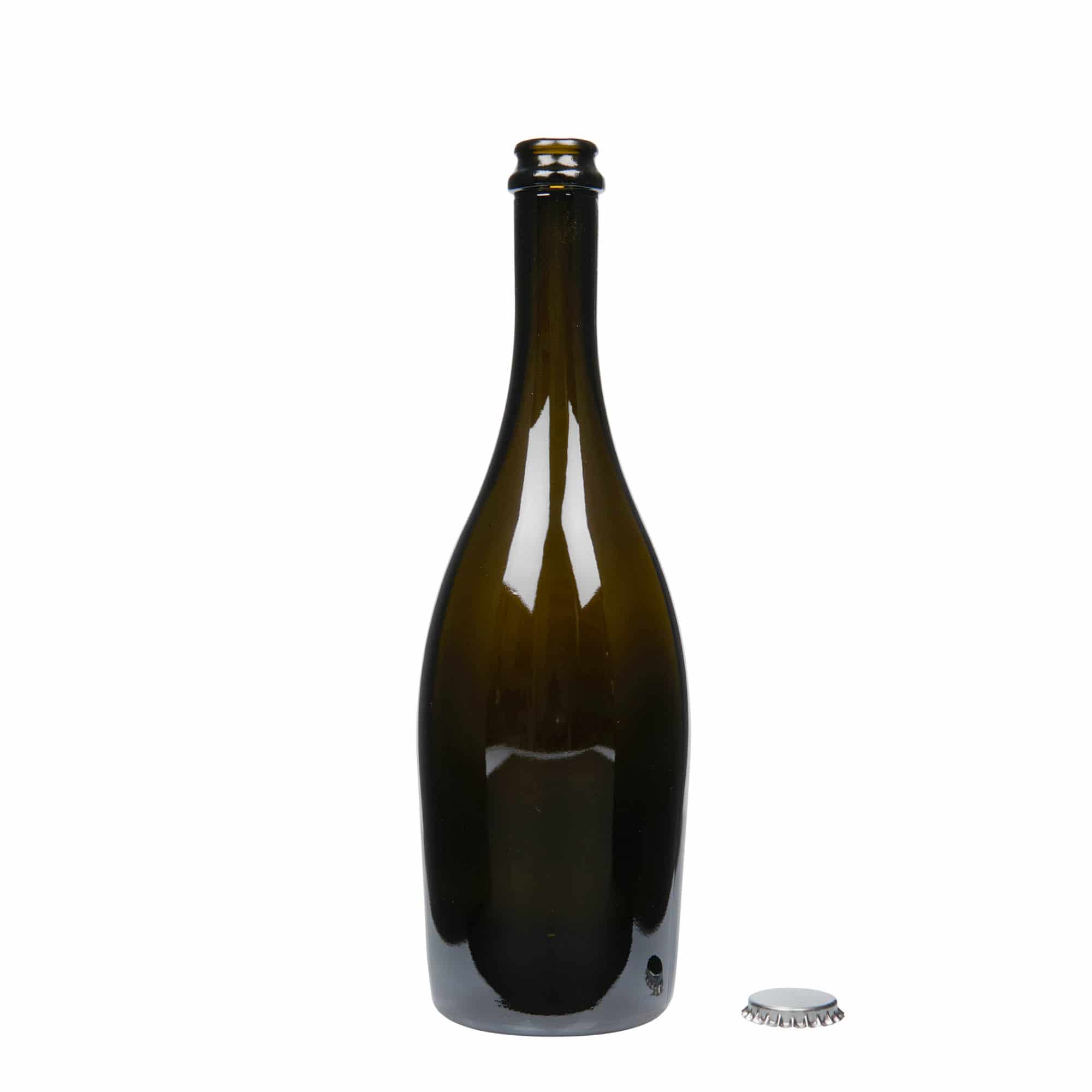 750 ml Şampanya Şişesi 'Carmen', Cam, antik yeşil, Ağzı: Kronkorken