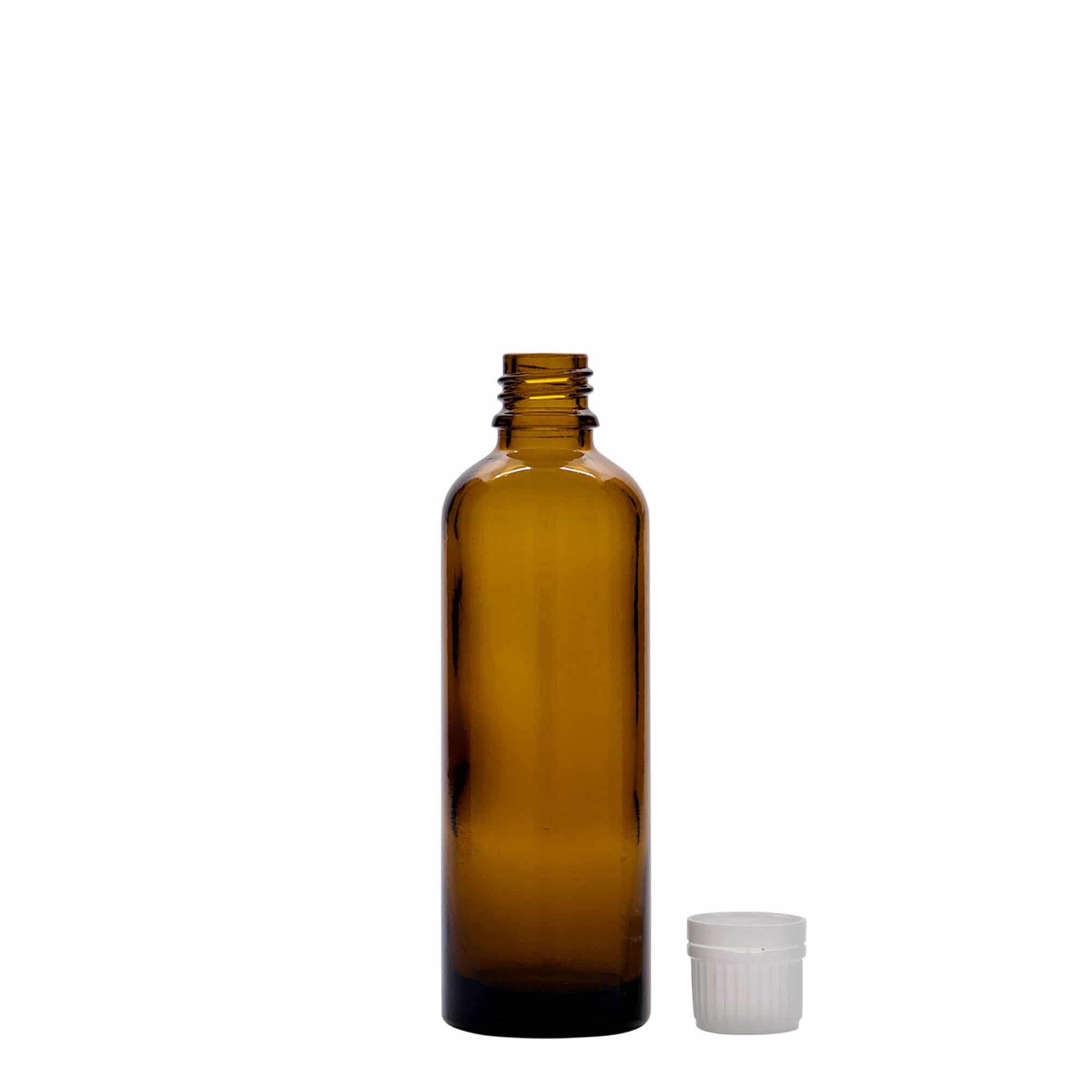 75 ml tıbbi şişe, cam, kahverengi, ağız: DIN 18