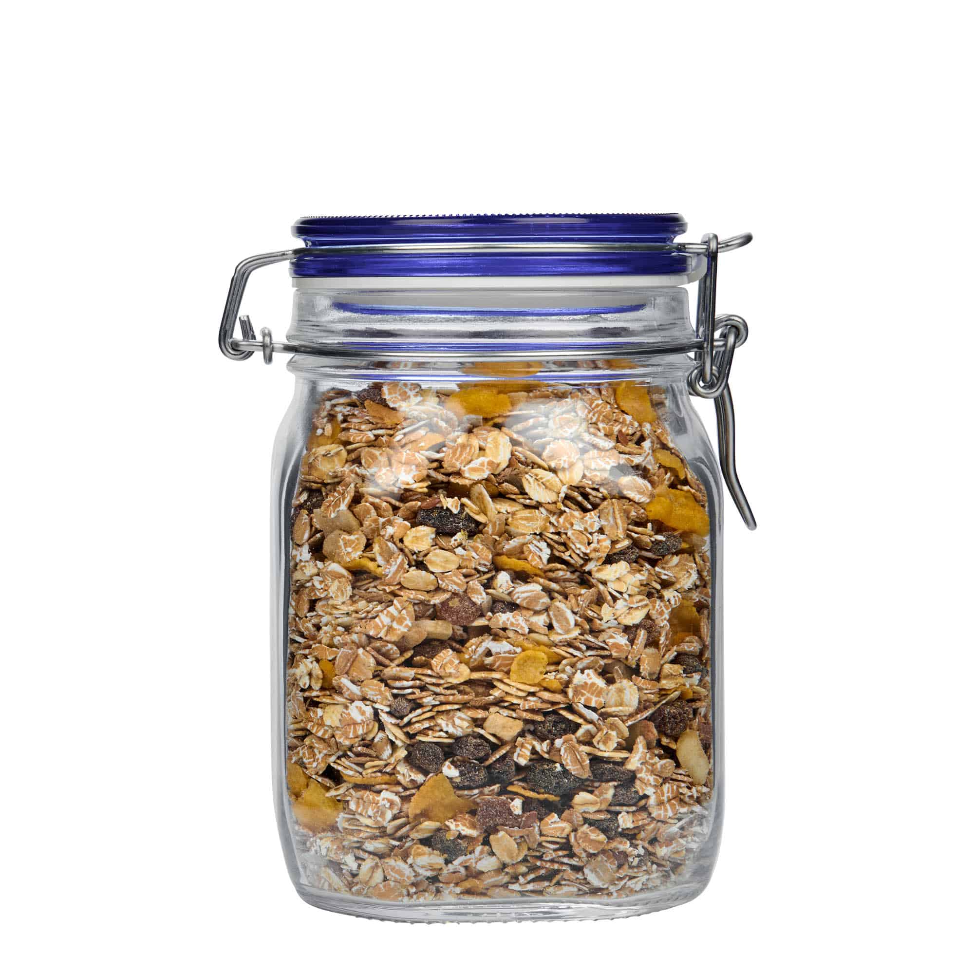 1.000 ml Tel Mandallı Kavanoz 'Fido' Mavi Kapak, kare, Ağız: Tel Mandallı Kapak 1.000 ml Tel Mandallı Kavanoz 'Fido' Mavi Kapak, kare, Ağız: Tel Mandallı Kapak