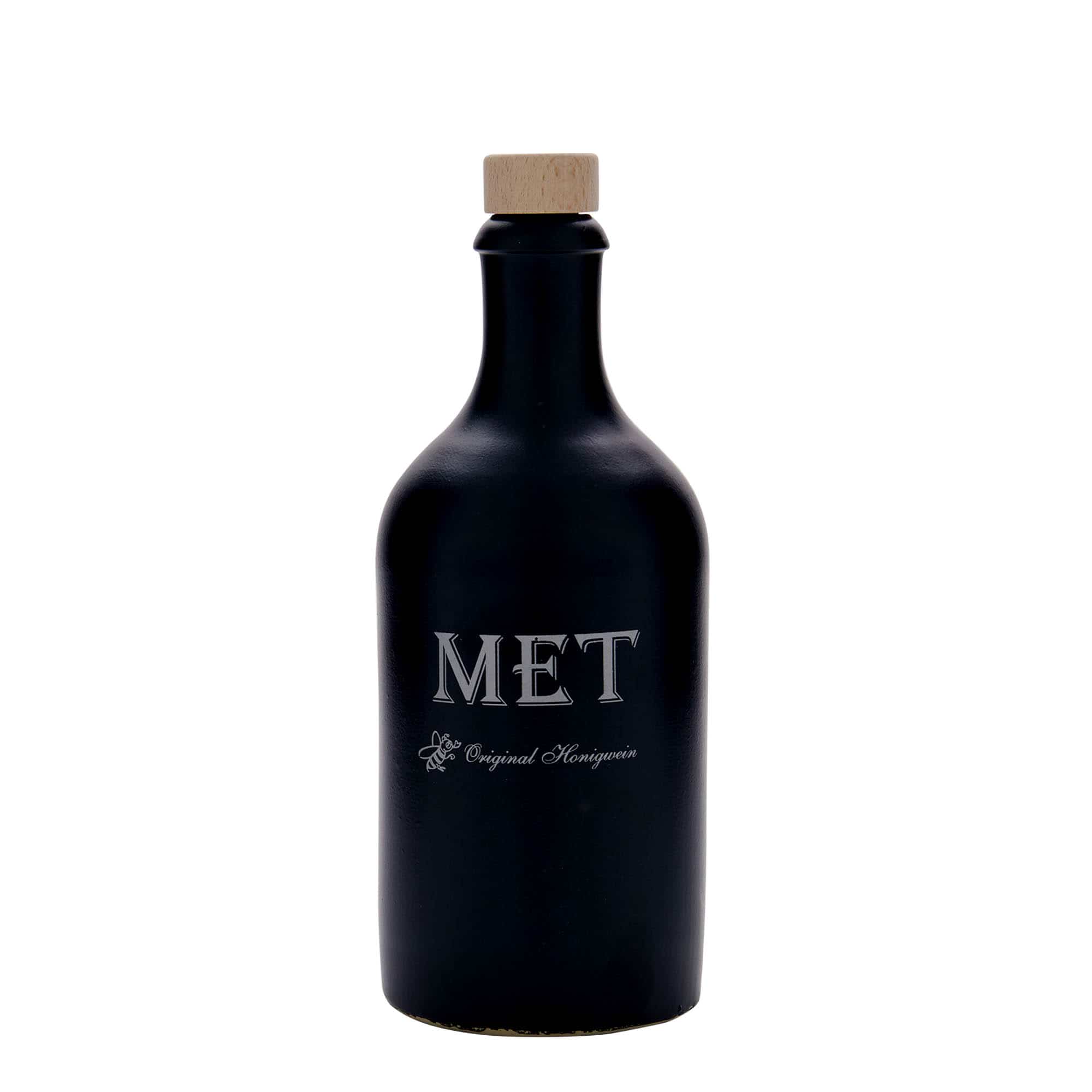 500 ml Toprak Sürahi, Motif: Met, Porselen, siyah, Ağız: Mantar