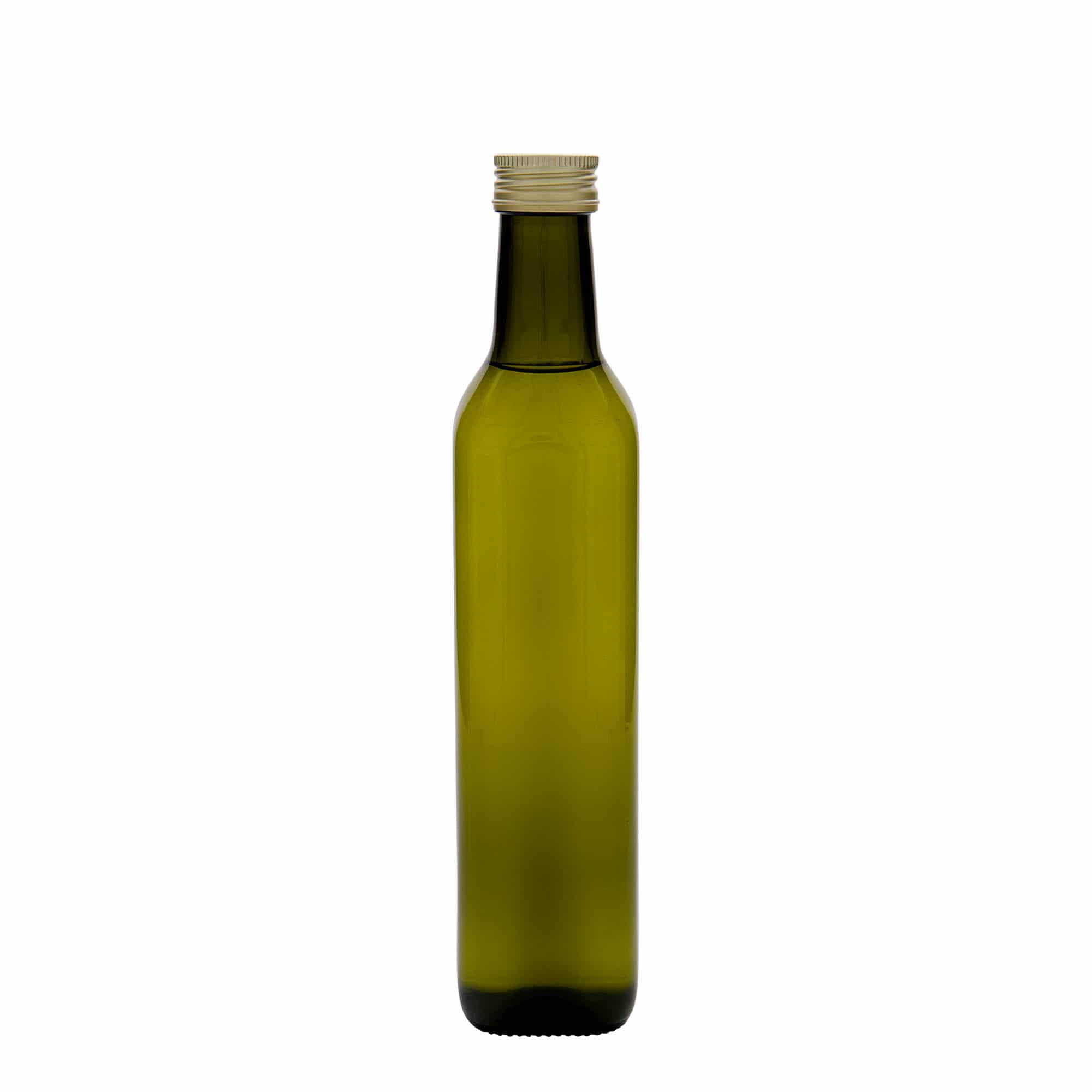 500 ml Cam Şişe 'Marasca', kare, antik yeşil, Ağız: PP 31,5