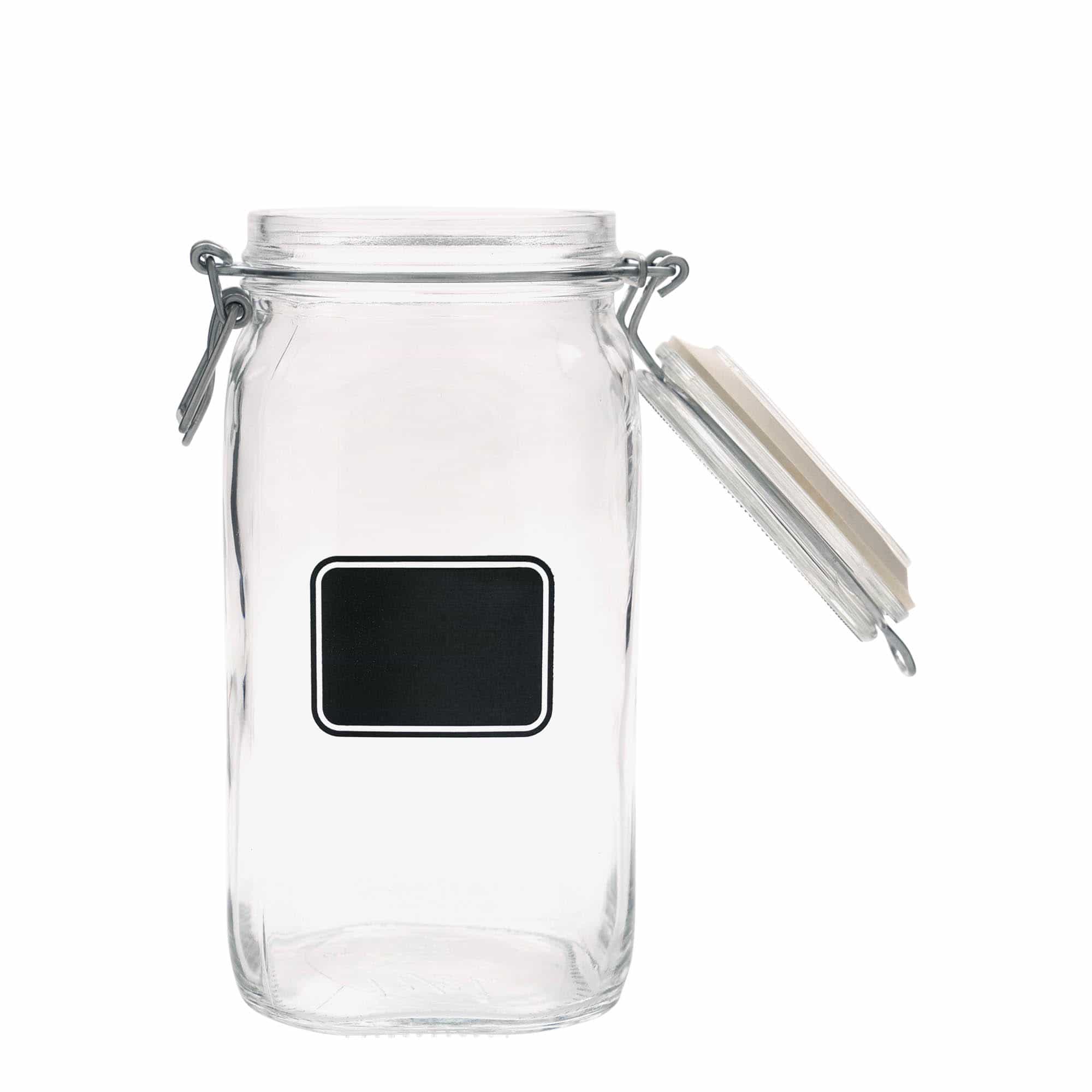 1.500 ml Tel kapaklı kavanoz 'Fido', Motif: Etiket alanı, kare, Ağzı: Tel kapaklı kapatma