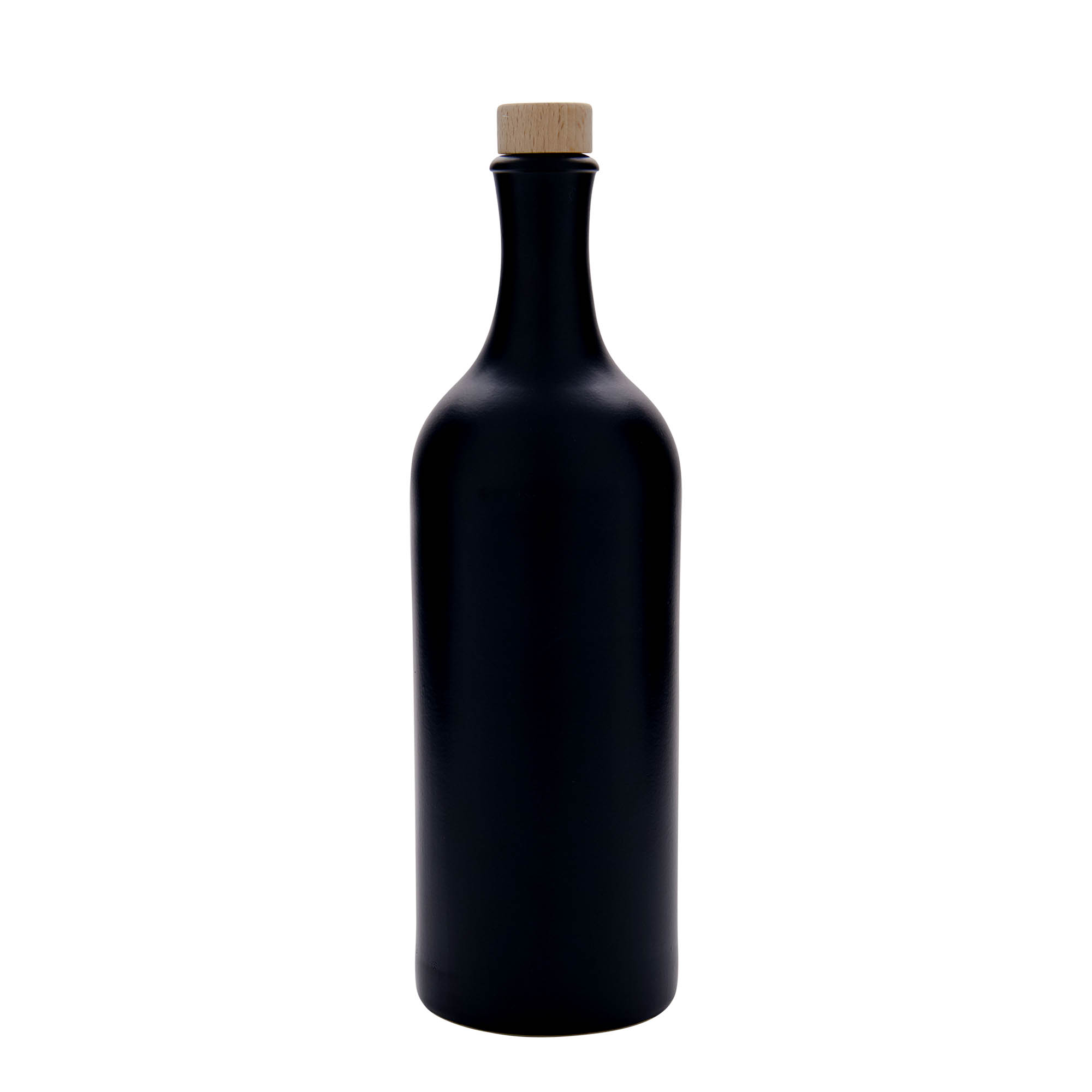 750 ml Uzun Boyunlu Toprak Sürahi, Taş Toprak, siyah, Ağız: Mantar