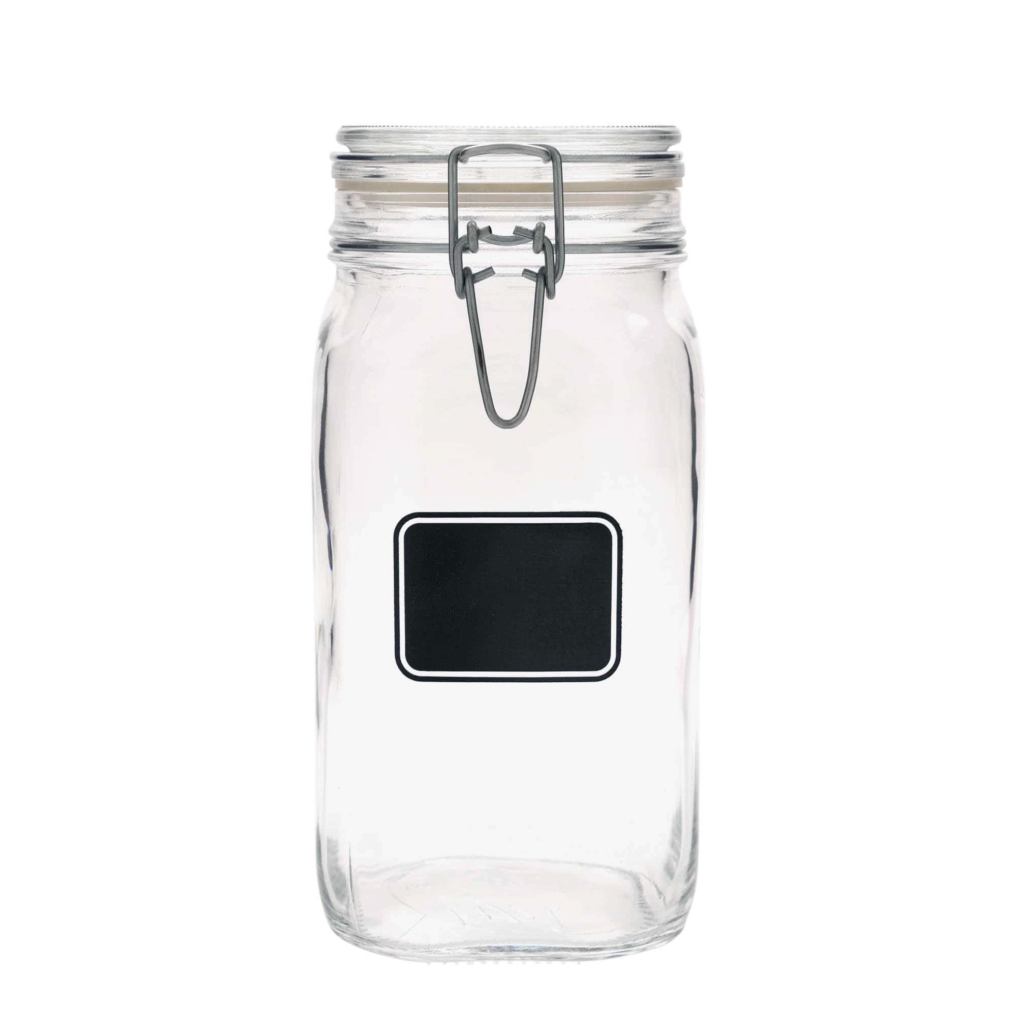 1.500 ml Tel kapaklı kavanoz 'Fido', Motif: Etiket alanı, kare, Ağzı: Tel kapaklı kapatma