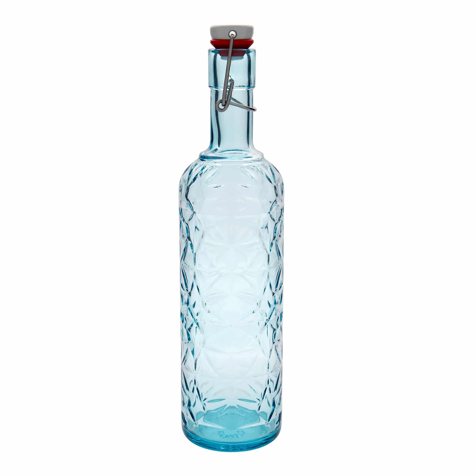 1.000 ml cam şişe 'Oriente', azur mavisi, ağzı: mandallı kapak