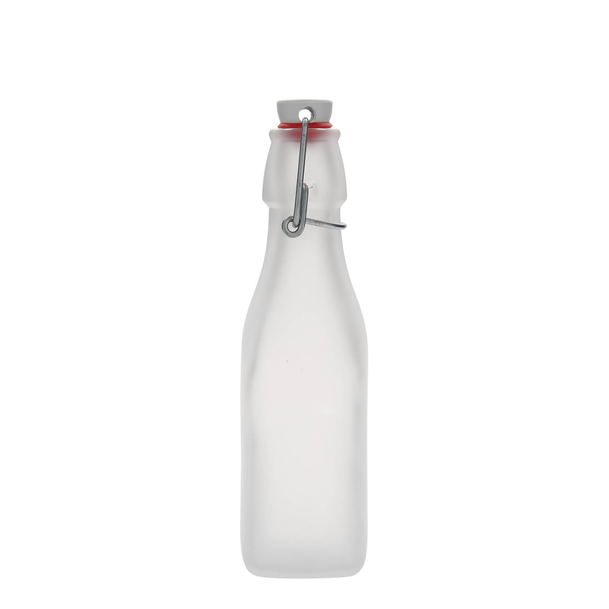 250 ml cam şişe 'Swing, kare, beyaz, ağız: mandallı kapak