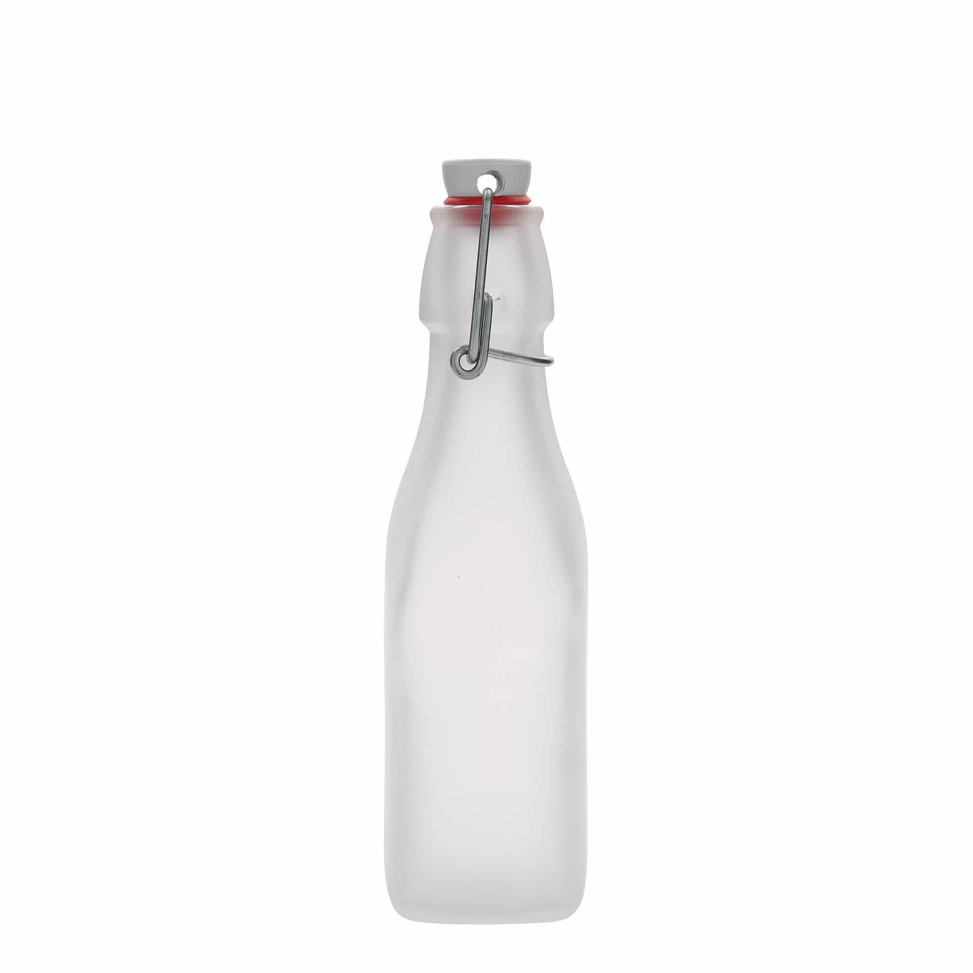 250 ml cam şişe 'Swing, kare, beyaz, ağız: mandallı kapak