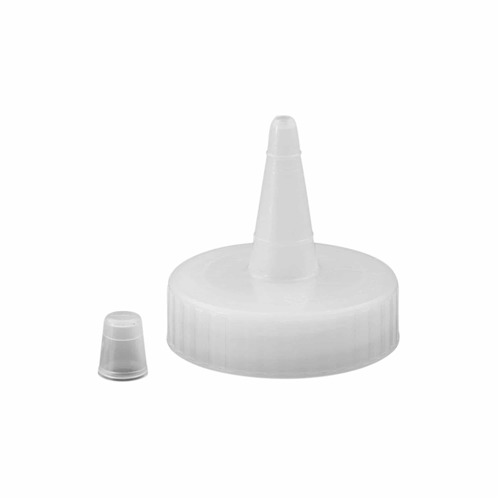 Vidalı kapaklı sıkma ucu, PP plastik, beyaz, ağız çapı: 38/400