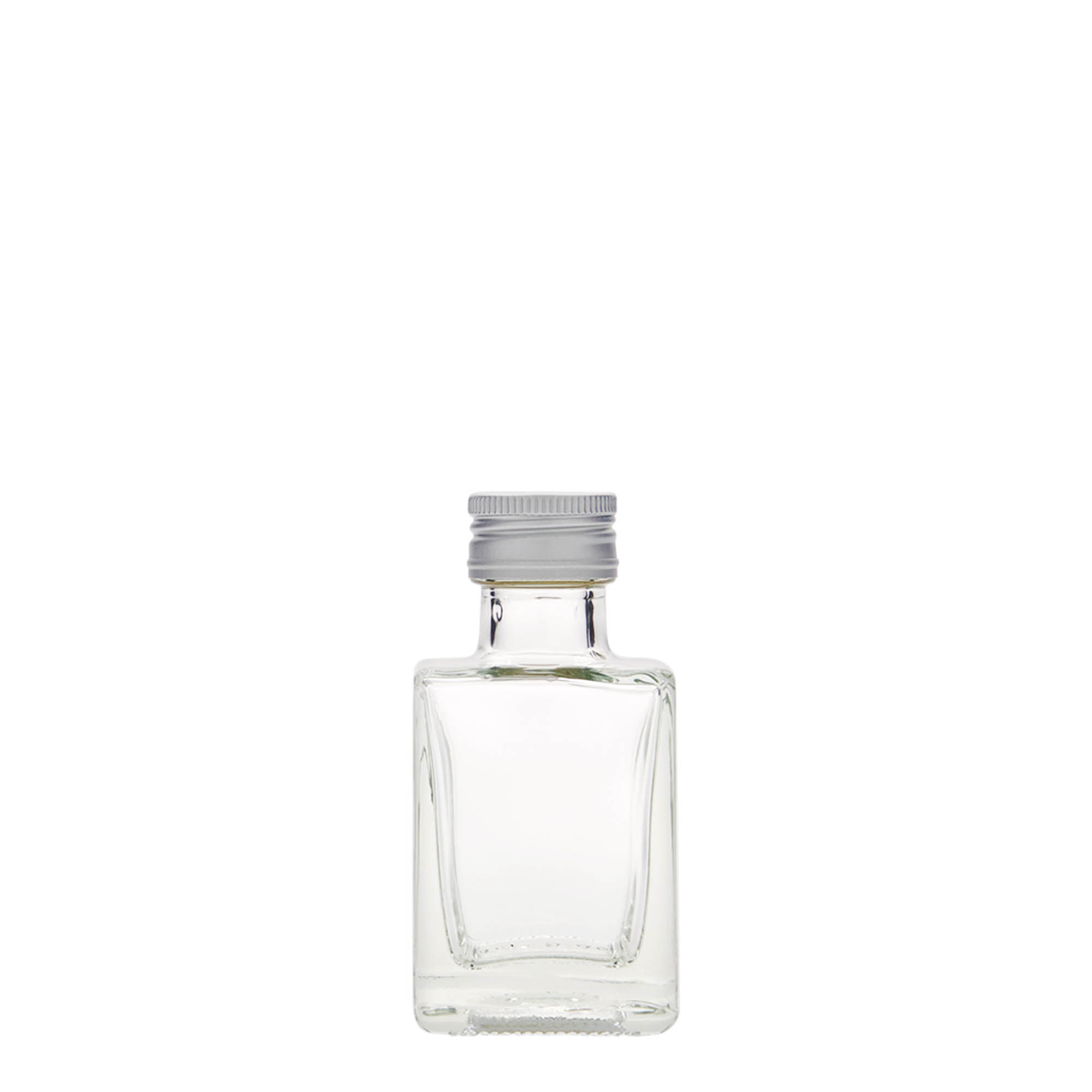50 ml cam şişe 'Cube', kare, ağız: PP 24