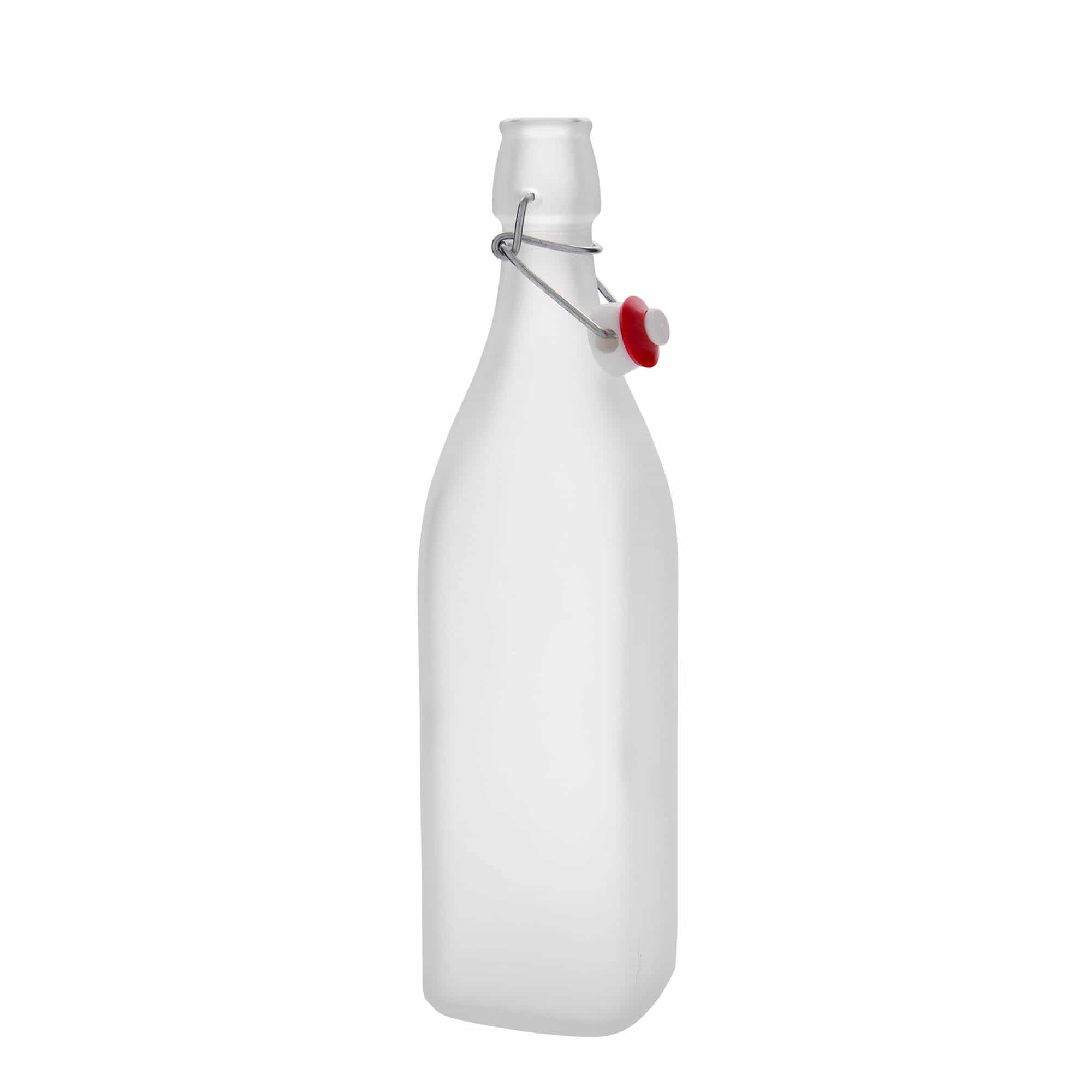 1.000 ml cam şişe 'Swing, kare, buzlu, ağız: mandallı kapak'