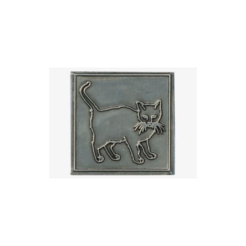Teneke etiket 'Kedi', kare, metal, gümüş