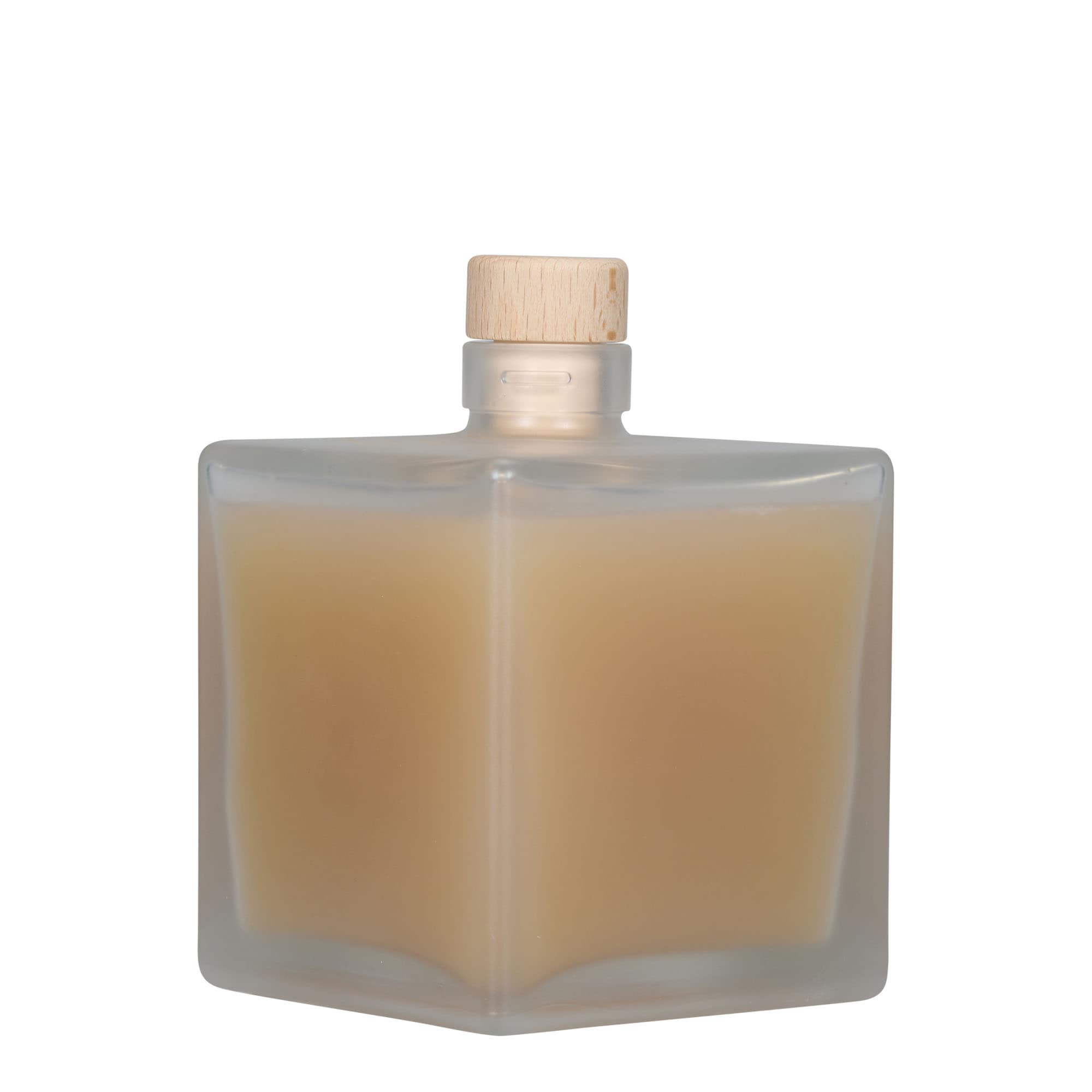 500 ml Cam Şişe 'Cube', kare, buzlu, ağız: mantar