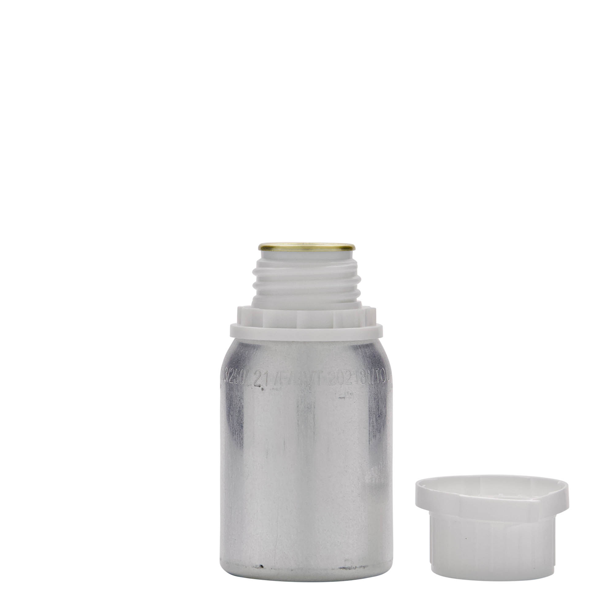 125 ml alüminyum şişe, metal, gümüş, ağız: DIN 32